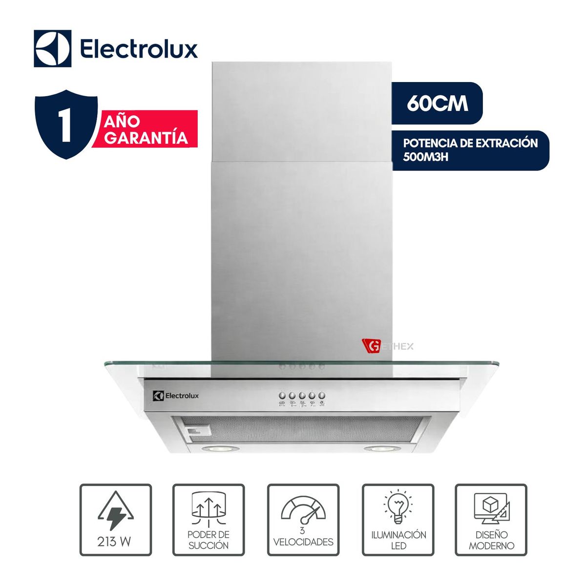 ELECTROLUX - Campana de pared 60cm Efficient Acero Inoxidable CE6VX Electrolux