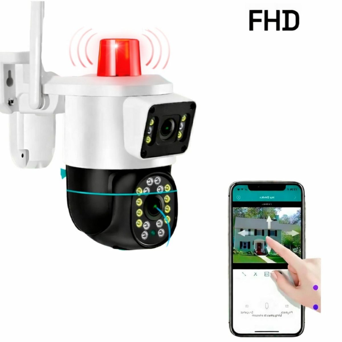 GENERICO - CAMARA DOMO DOBLE LENTE FHD 360° CON SIRENA DE ALARMA