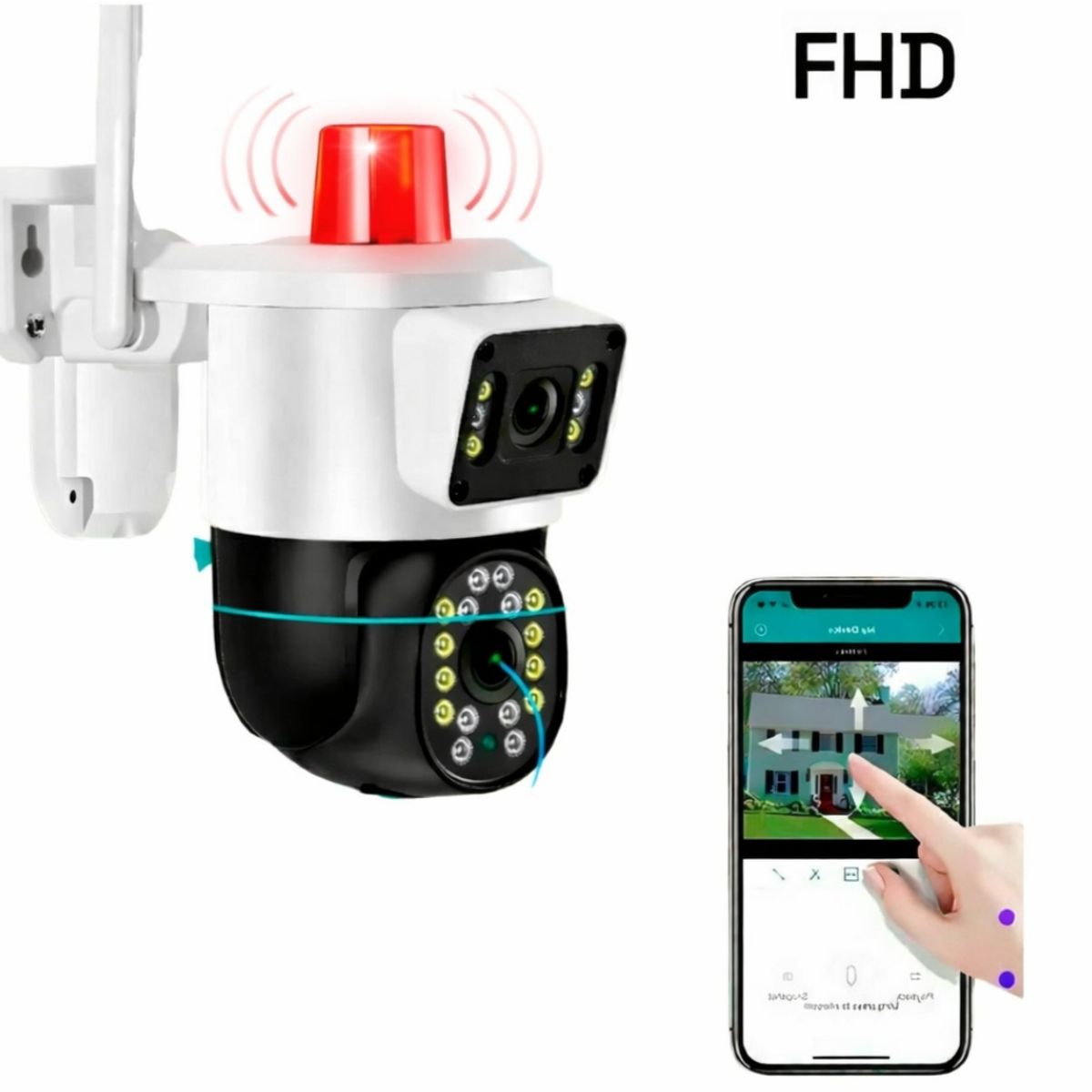GENERICO - CAMARA DOMO DOBLE LENTE FHD 360° CON SIRENA DE ALARMA