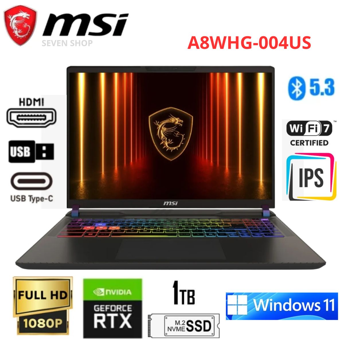 MSI - Laptop Gaming MSI Vector 16  – Ryzen 9 8940HX, 16GB RAM, 1TB SSD, RTX 5070 Ti 12GB, 16” QHD+ 240Hz