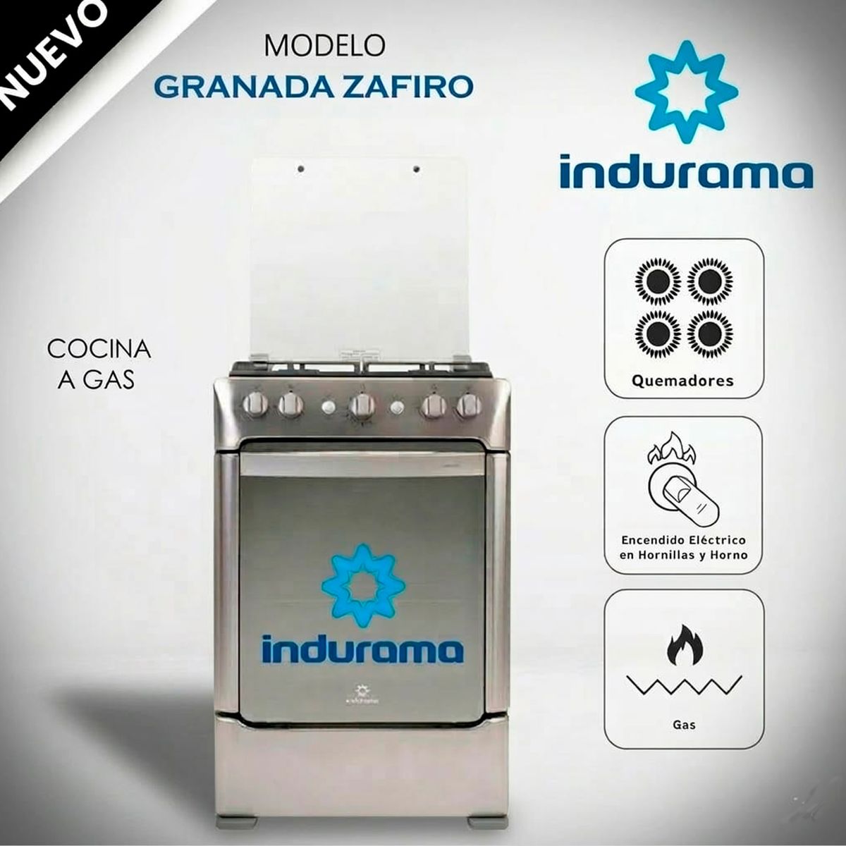 INDURAMA - Cocina Indurama 4 Hornillas Triple Llama Granada Zafiro