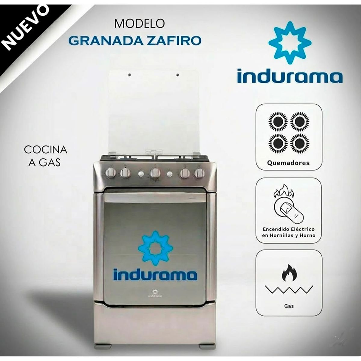 INDURAMA - Cocina Indurama 4 Hornillas Triple Llama Granada Zafiro
