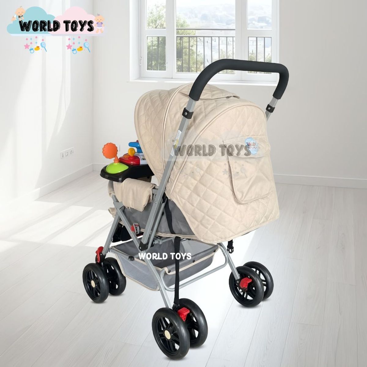 Baby - Coche Cuna Didáctico «SHABY» con Mango Reversible Beige