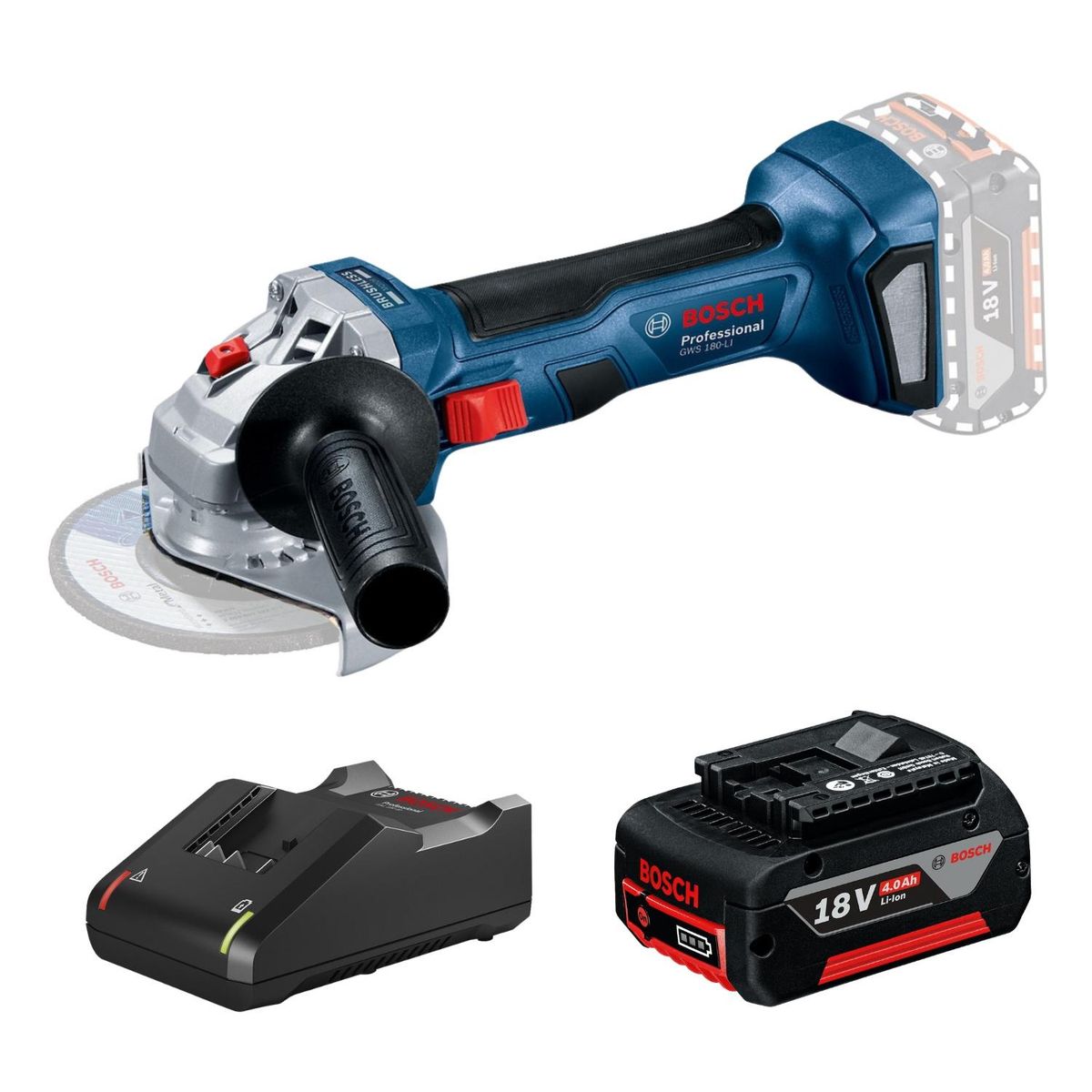 BOSCH - Amoladora Angular 18V GWS 180 LI + 1bat + 1carg Bosch