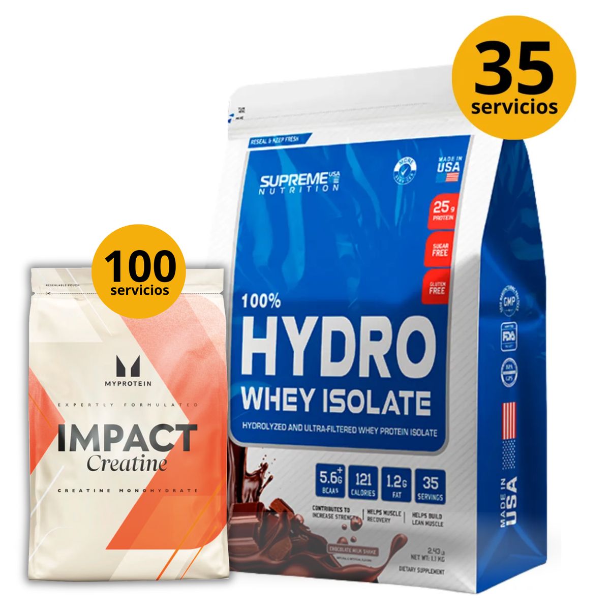 SUPREME NUTRITION - HYDROWHEY ISOLATE DE 1kg CHOCOLATE + CREATINA MYPROTEIN DE 500GR