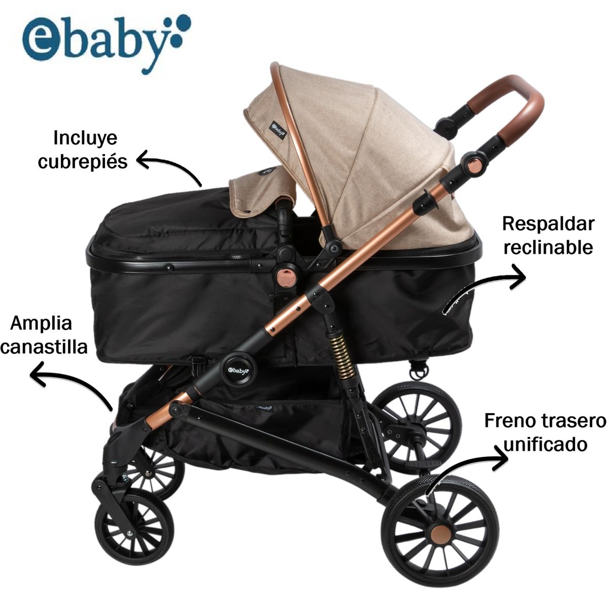 EBABY - Coche de Paseo LEAF con Respaldar Reclinable Beige
