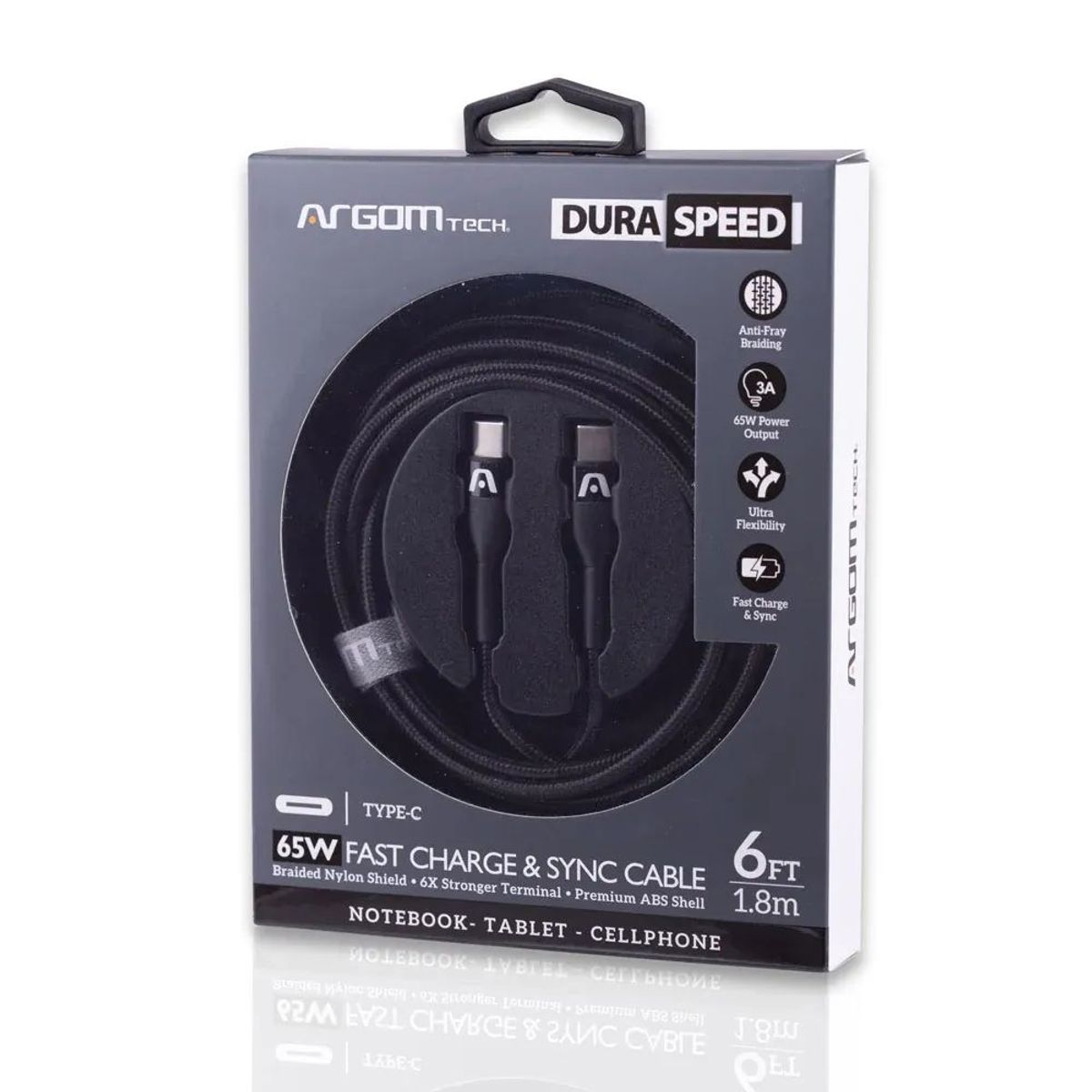 ARGOMTECH - CABLE DURA SPEDD 65W TIPO-C A TIPO-C 1.8M