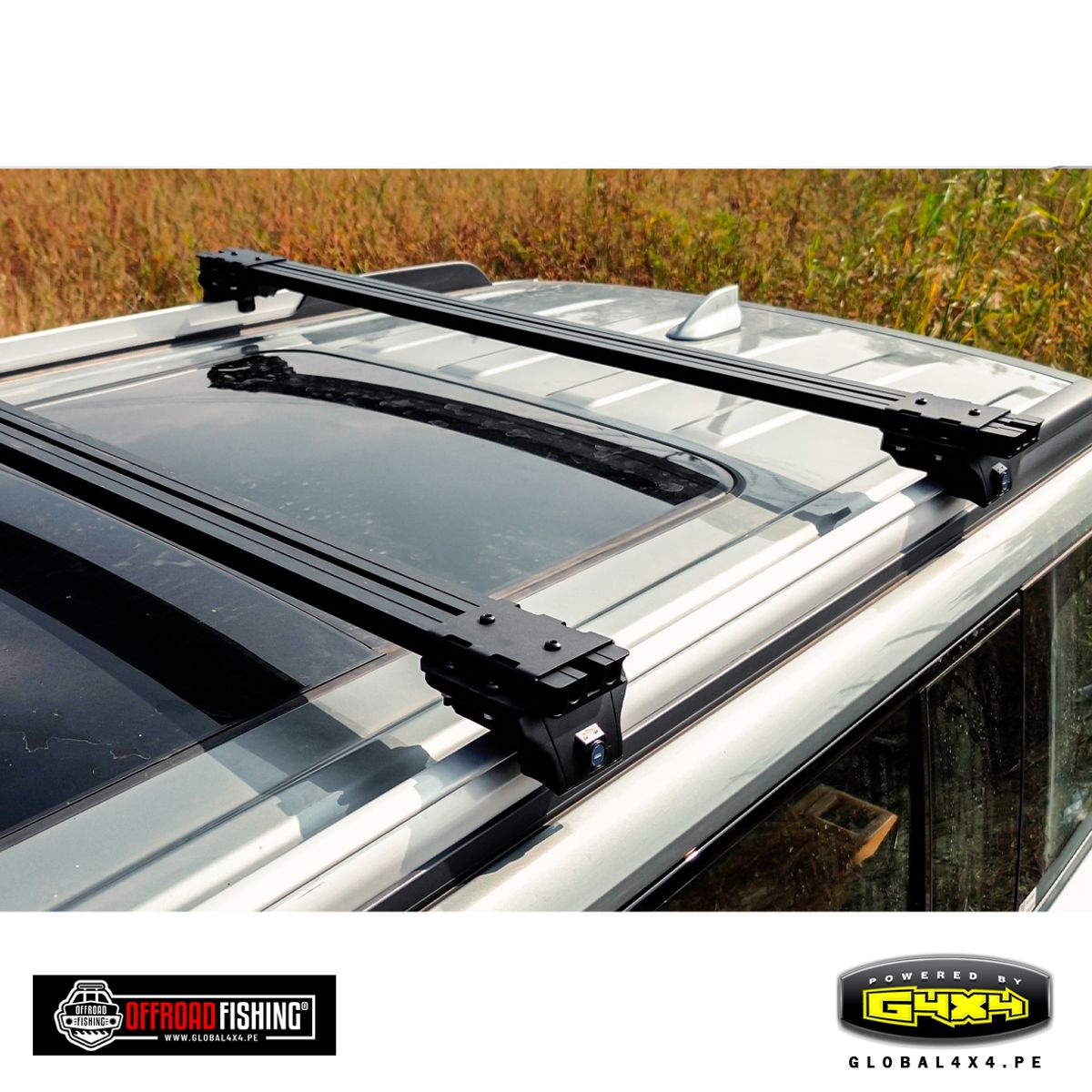 POWERED BY G4X4 GLOBAL 4 X 4 PE - JGO BARRAS TRANSVERSALES UNIVERSALES DE TECHO EN ALUMINIO MOD.001 OFFROAD FISHING