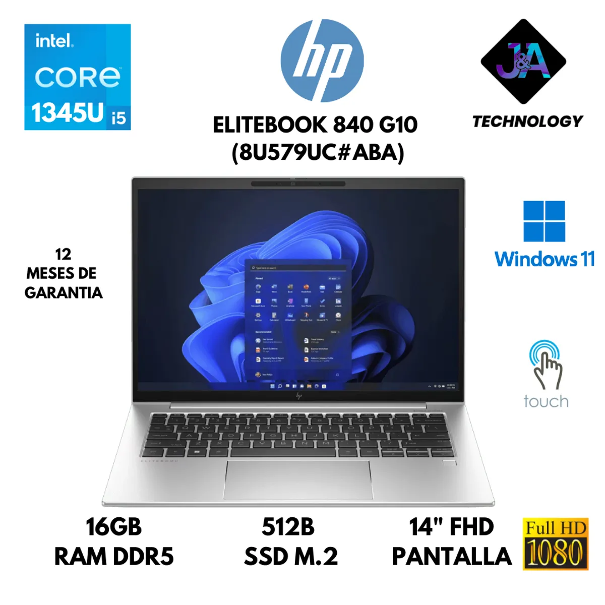 HP - LAPTOP HP ELITEBOOK 840 G10 CORE I5 1345U 16GB RAM 512GB SSD 14" FHD TS WINDOWS 11 AMERICANA