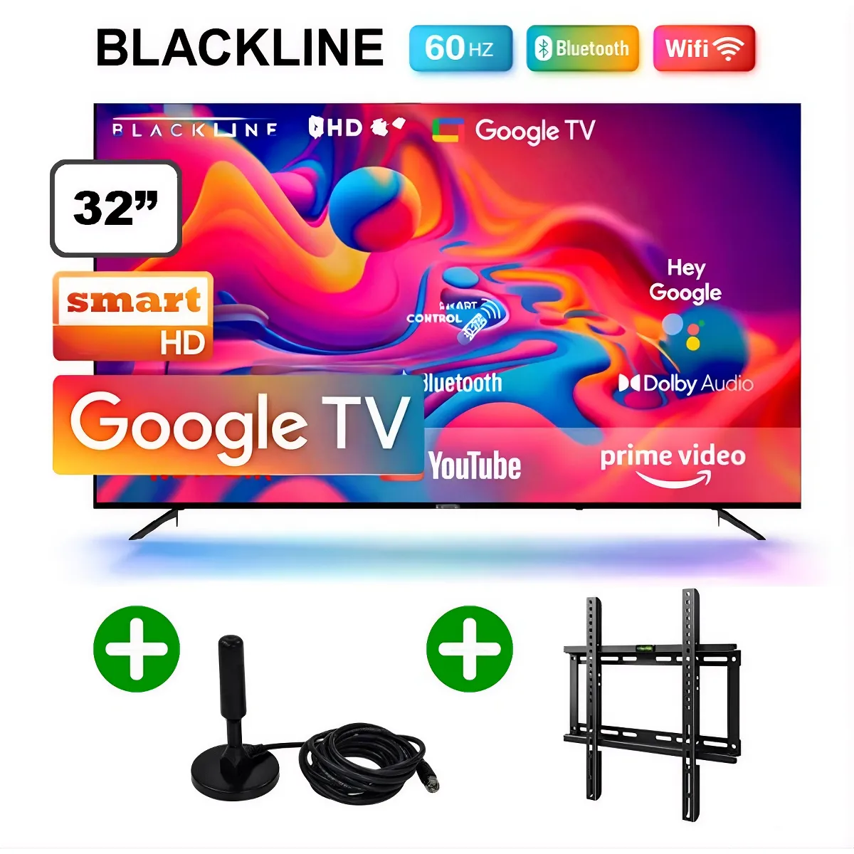 BLACKLINE - Televisor Blackline 32 Pulgadas Smart Tv Google TV HD BL32-T3000HD + Antena Digital (Nuevo Modelo)
