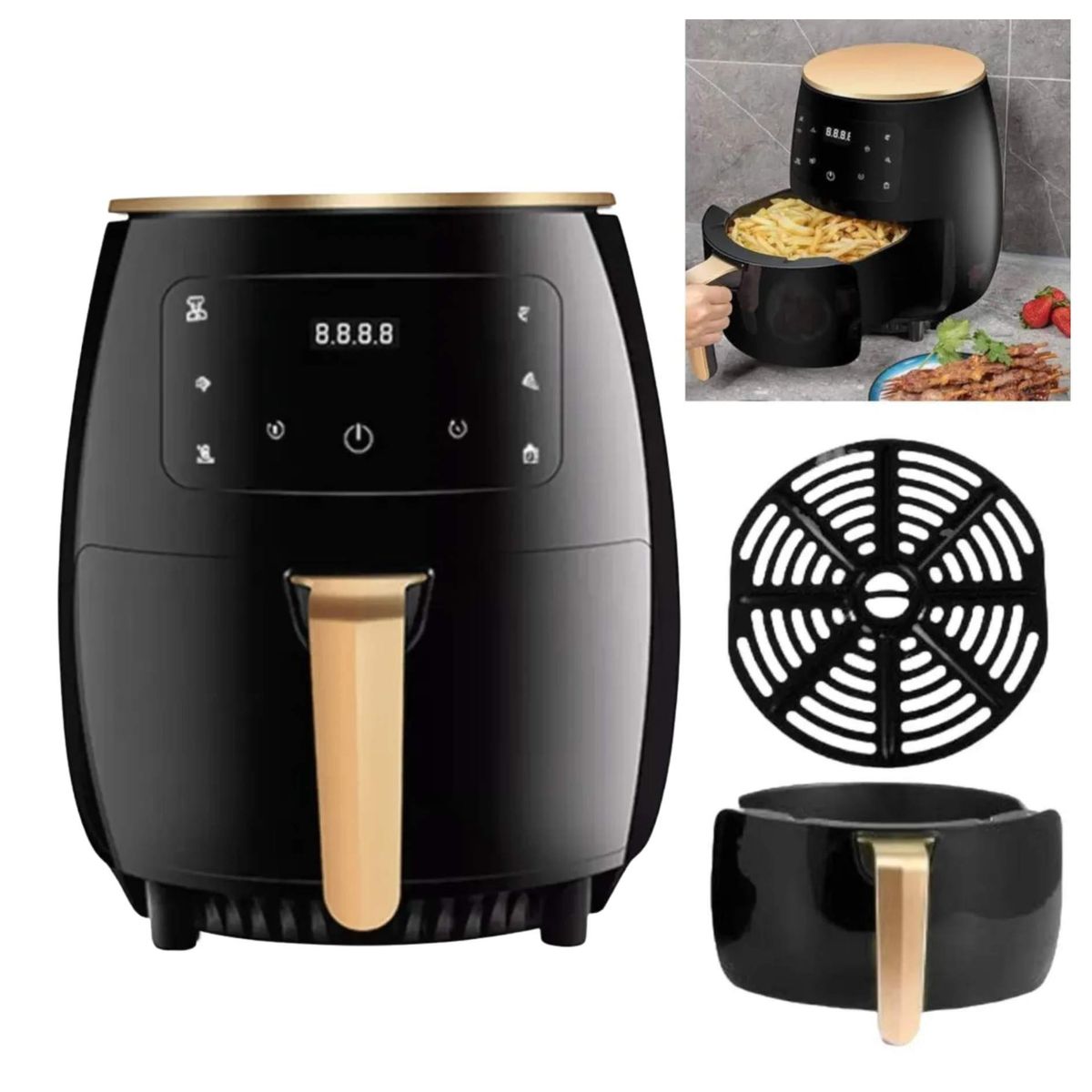 GENERICO - Freidora de Aire Digital 6 Litros Airfryer  Sin Aceite Acero Inoxidable hasta 200°C