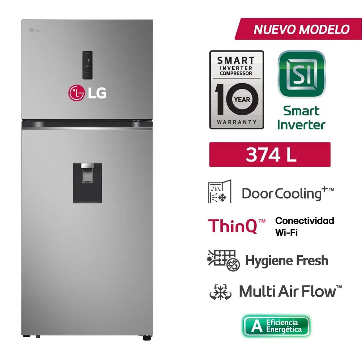 LG - Refrigeradora 374 Lt Top Freezer Door Cooling Plateada LG VT38SPYC