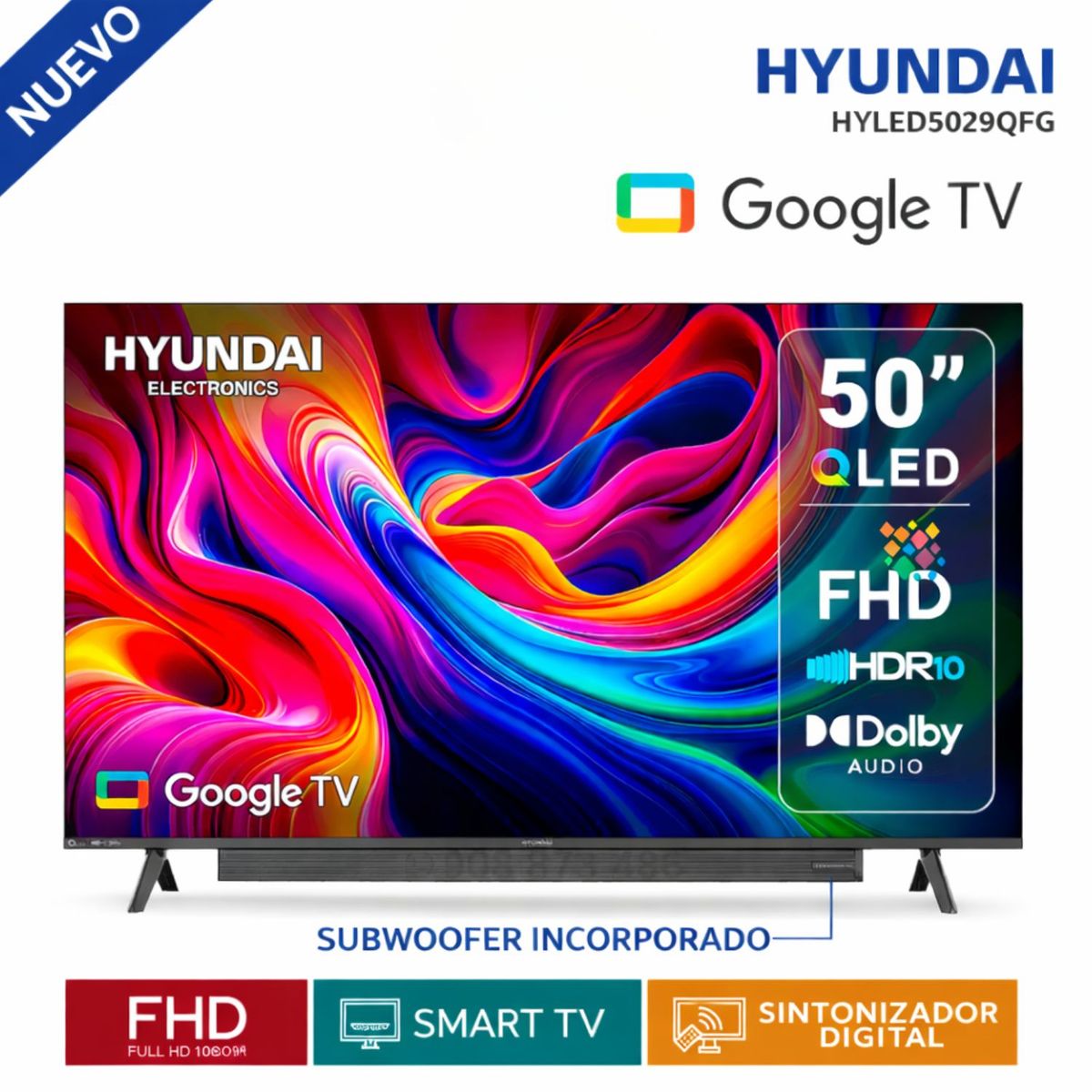 HYUNDAI - TELEVISOR HYUNDAI QLED 50 HYLED5029QFG SMART TV GOOGLE TV FULL HD 2025