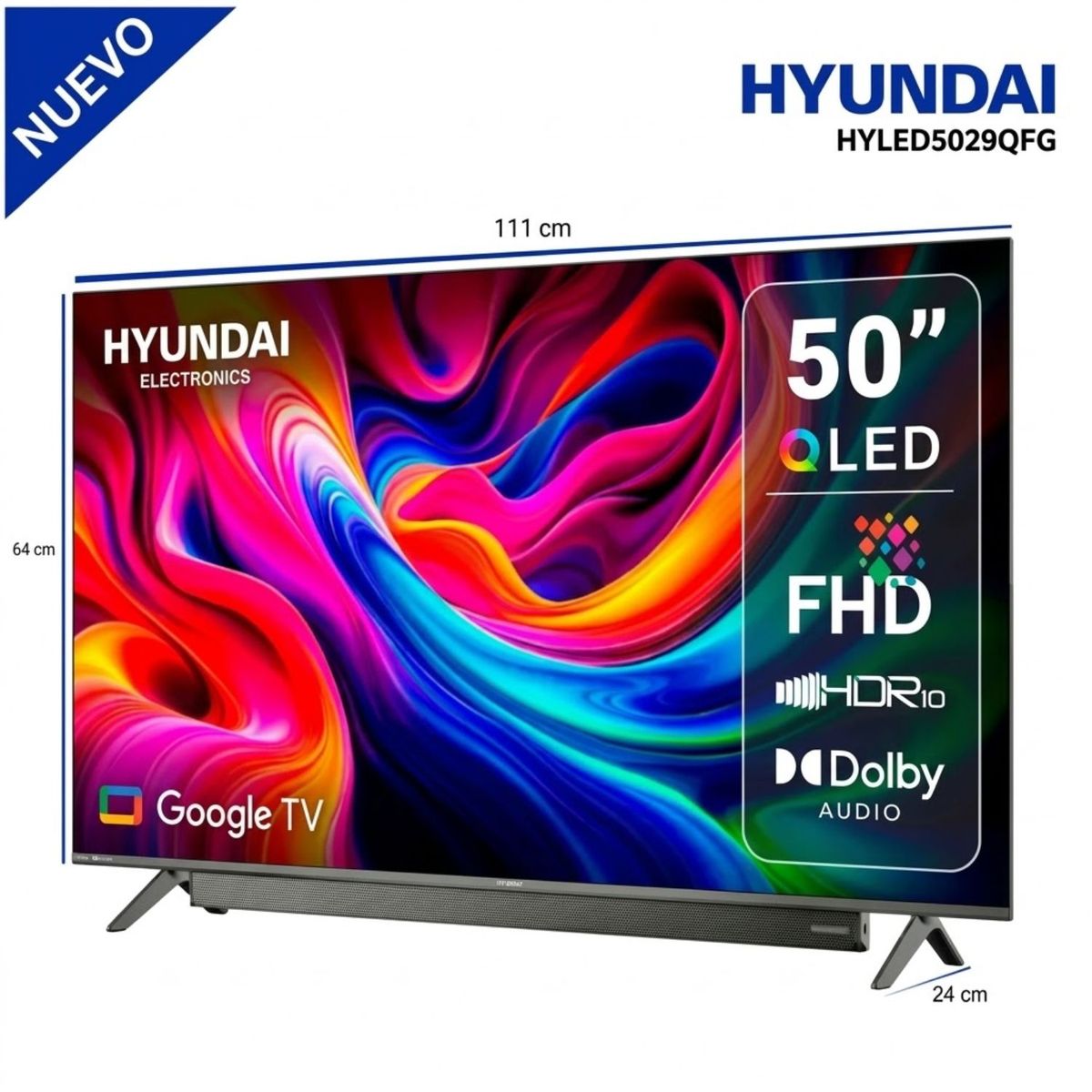 HYUNDAI - TELEVISOR HYUNDAI QLED 50 HYLED5029QFG SMART TV GOOGLE TV FULL HD 2025