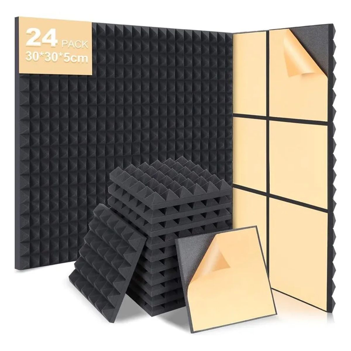 U BUY - 24 Paneles De Espuma Acústica Autoadhesiva,30x30x5cm Negro