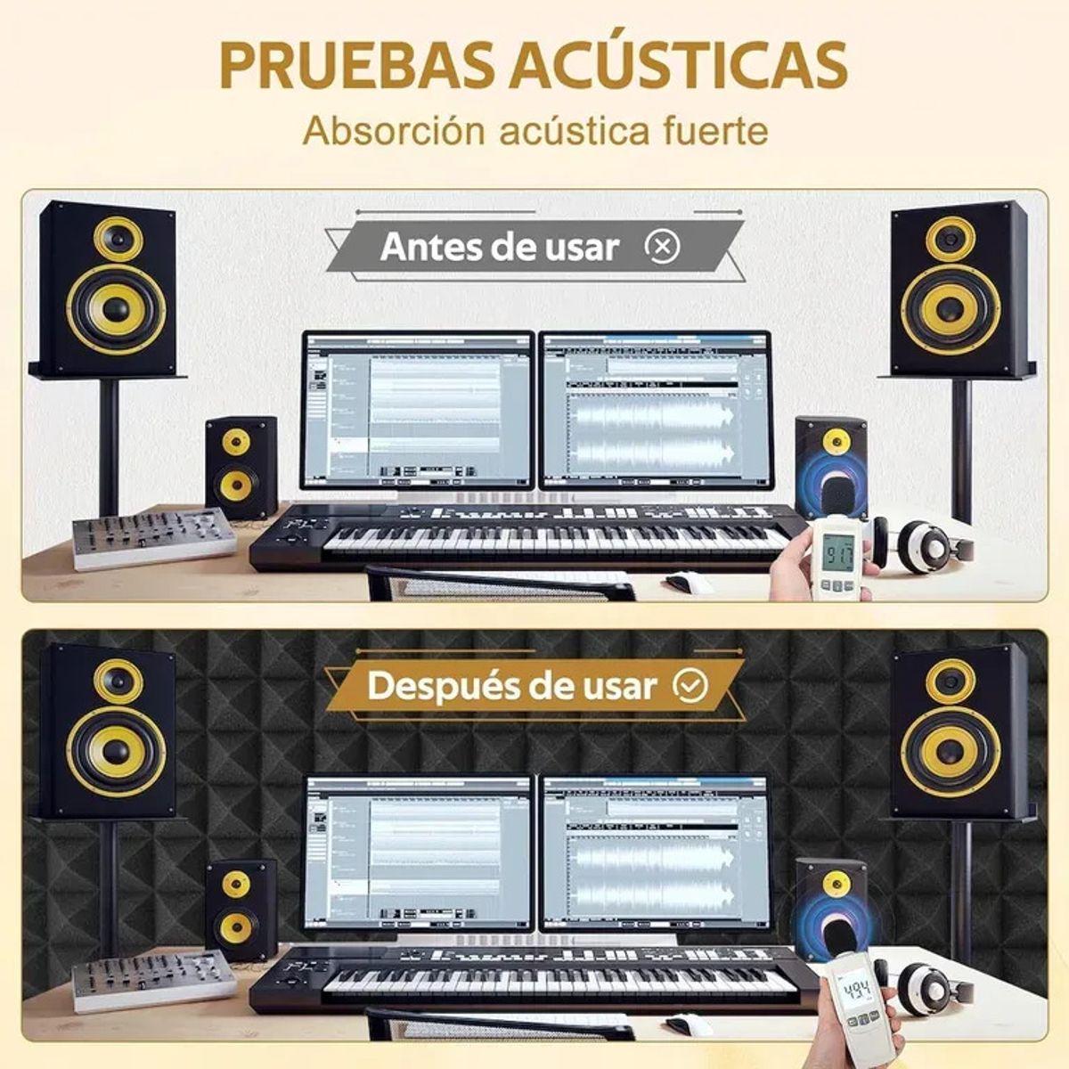 U BUY - 24 Paneles De Espuma Acústica Autoadhesiva,30x30x5cm Negro