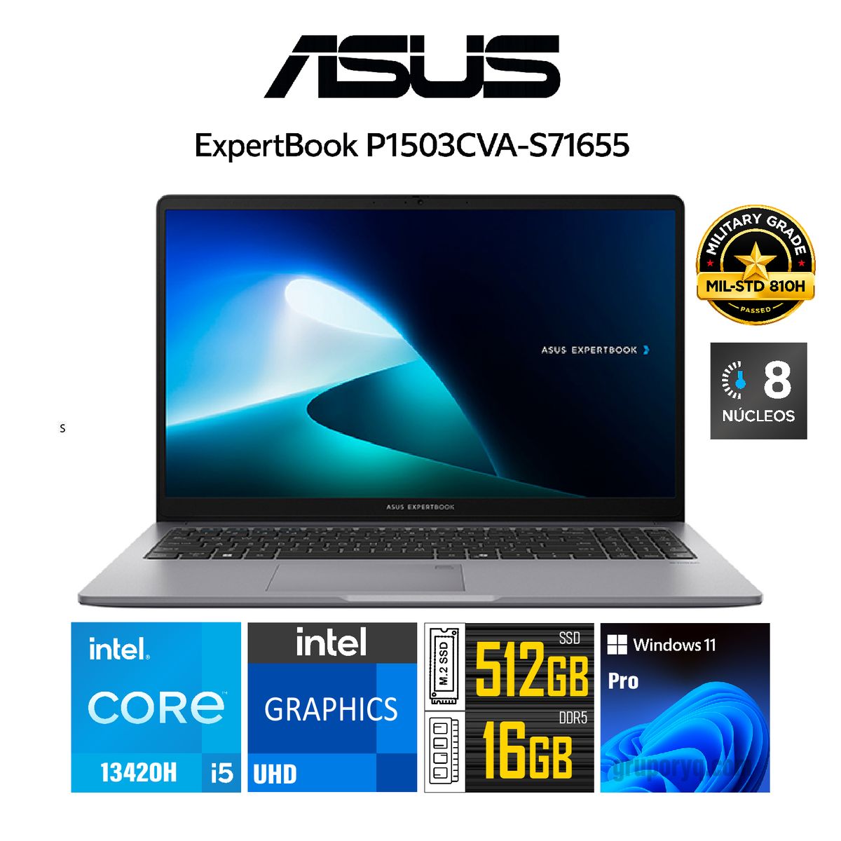 ASUS - Laptop ASUS ExpertBook P1503 15.6 FHD, Intel Core i5-13420H, 16GB RAM DDR5, 512GB SSD + Mouse