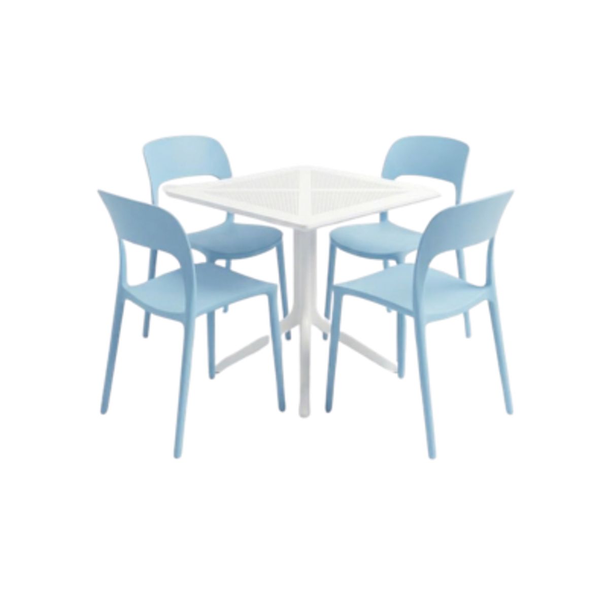 SIMET - Pack  de Comedor / Mesa TORONTO BLANCO  + 4 sillas LISBOA CELESTE BEBE