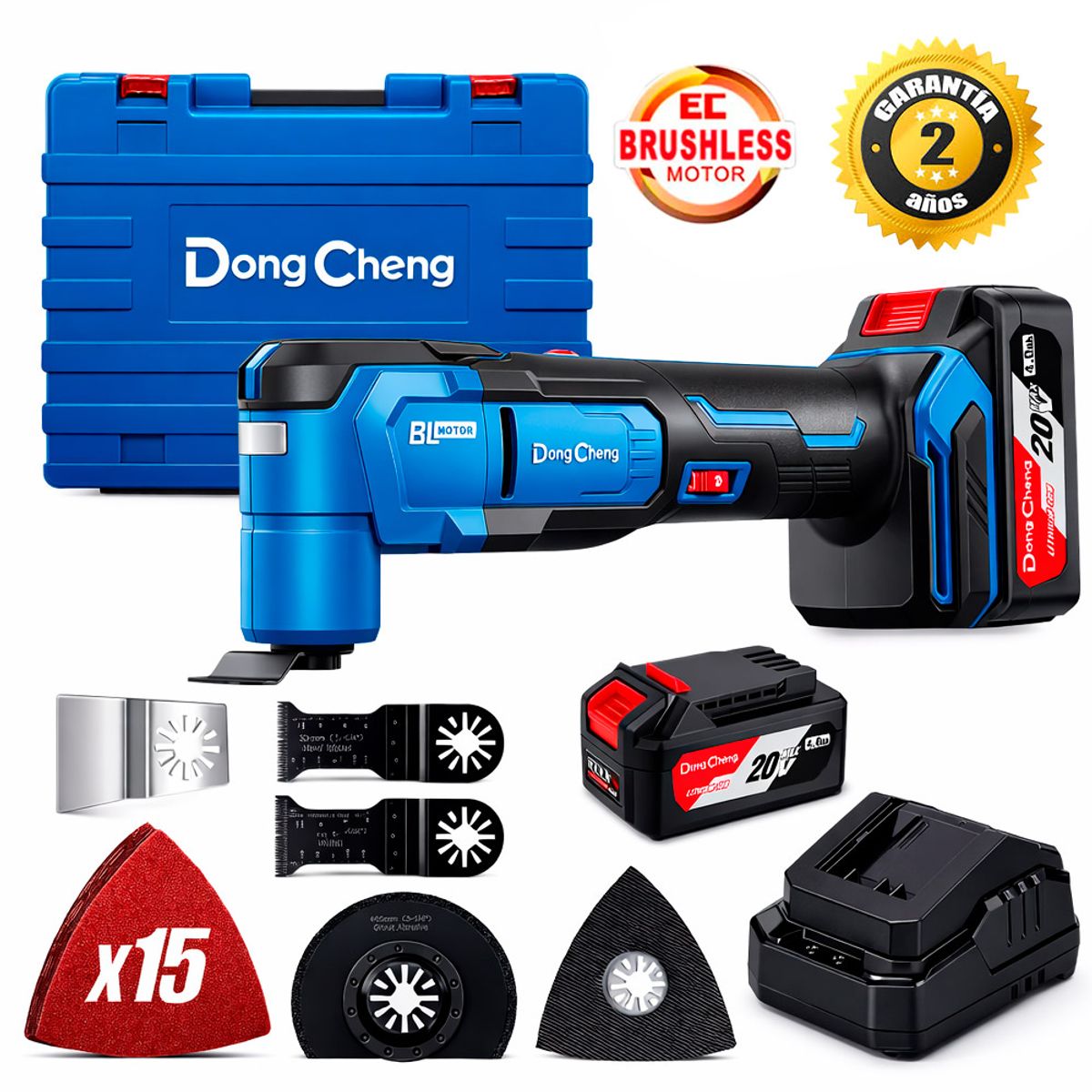 DONGCHENG - Multiherramienta Sierra Oscilante Multitool Dongcheng DCMD20EM 20V 2Bat x 4Ah Brushless