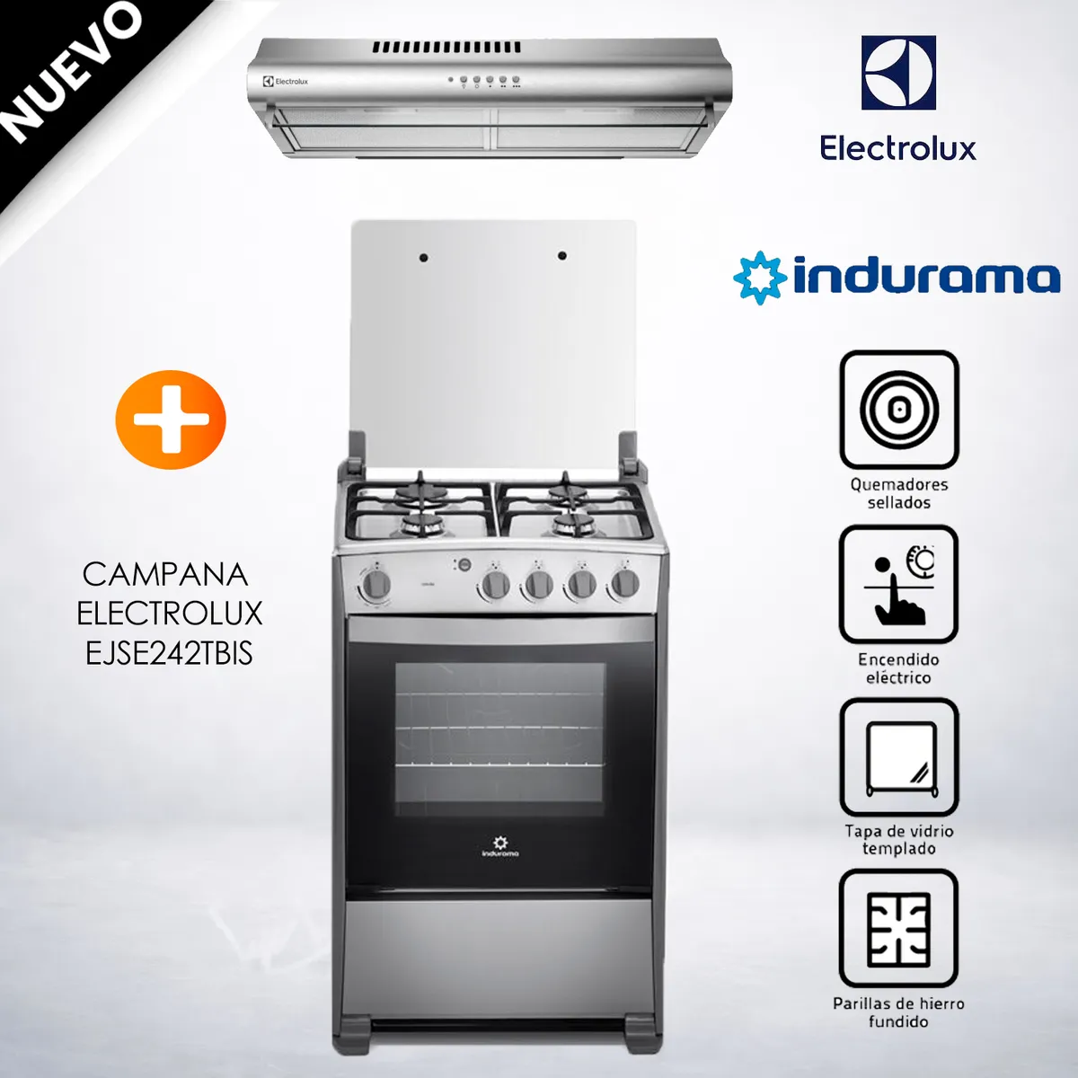 INDURAMA - Combo Indurama Cocina Coruña y Extractor EJSE242TBIS
