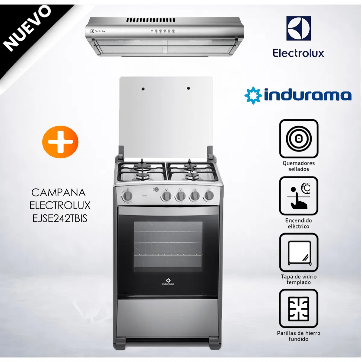 INDURAMA - Combo Indurama Cocina Coruña y Extractor EJSE242TBIS