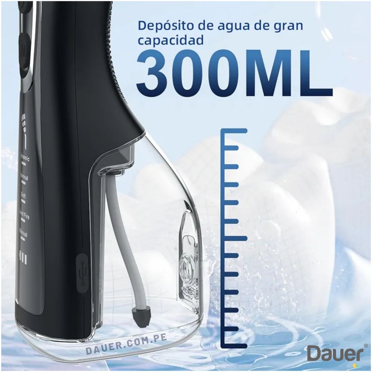 DAUER - Irrigador Bucal Profesional Dauer 5 Modos + 4 Boquillas, Presión Agua Regulable y Pantalla Led