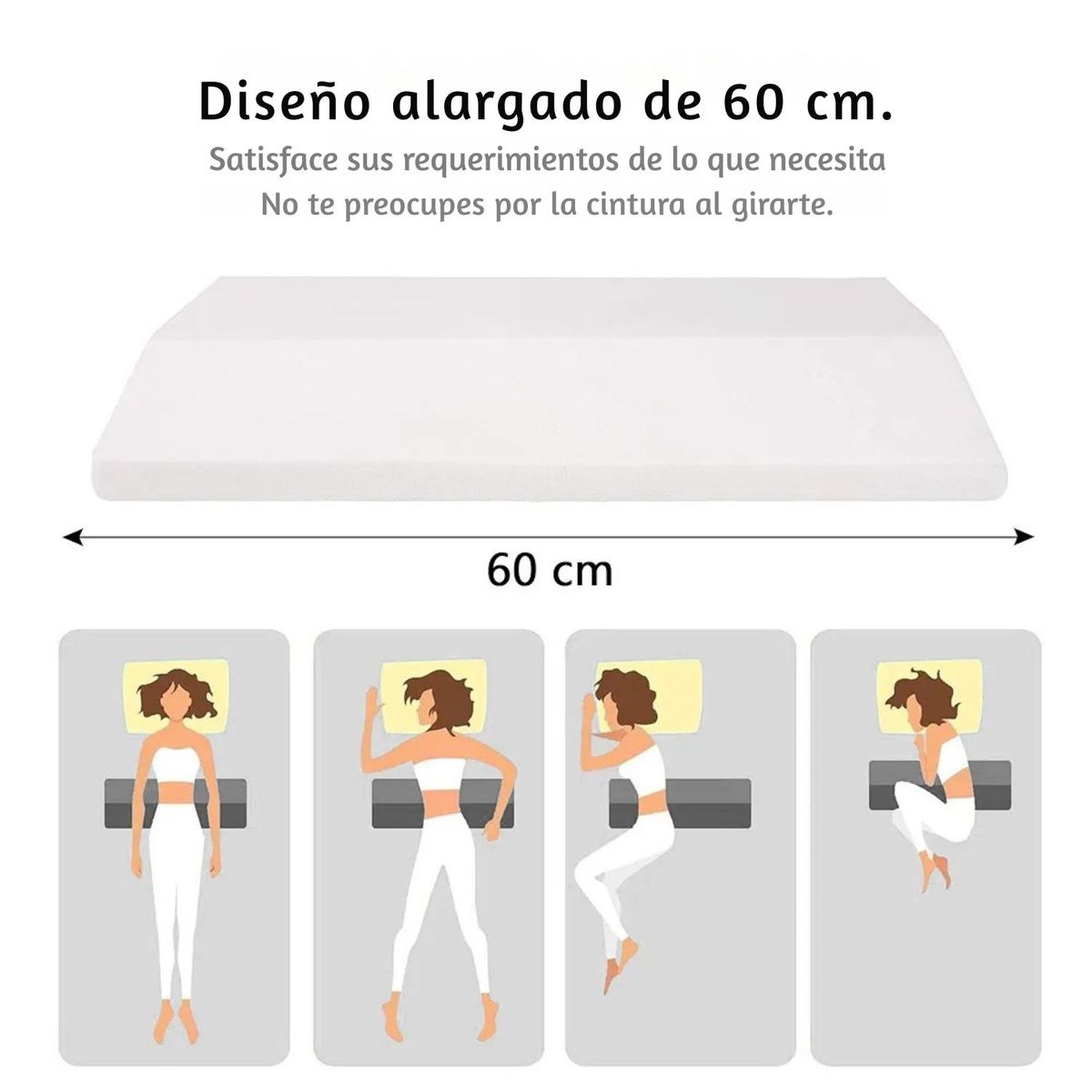 DAUER - Almohada de Apoyo Lumbar al Dormir de 60 cm Soporte Multifuncional.