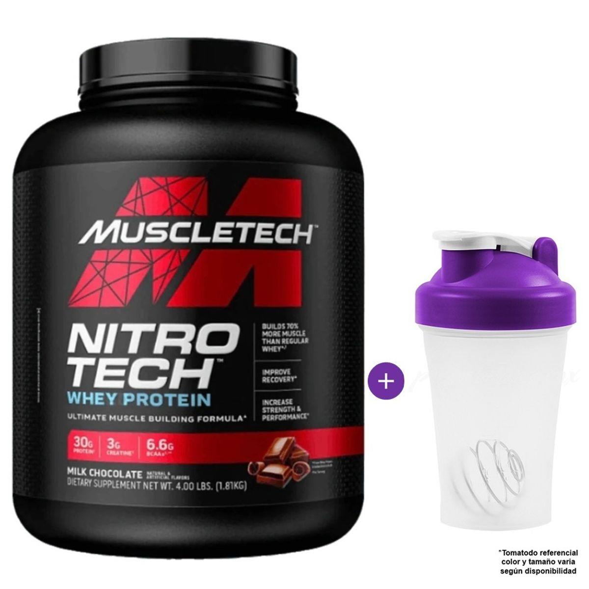 MUSCLETECH - Proteína Muscletech Nitro tech Whey Protein 1.81 kg Chocolate + Shaker
