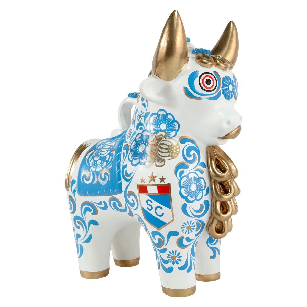 PISKA - Torito de Pucará Blanco y Celeste - CLUB SPORTING CRISTAL 32 CM