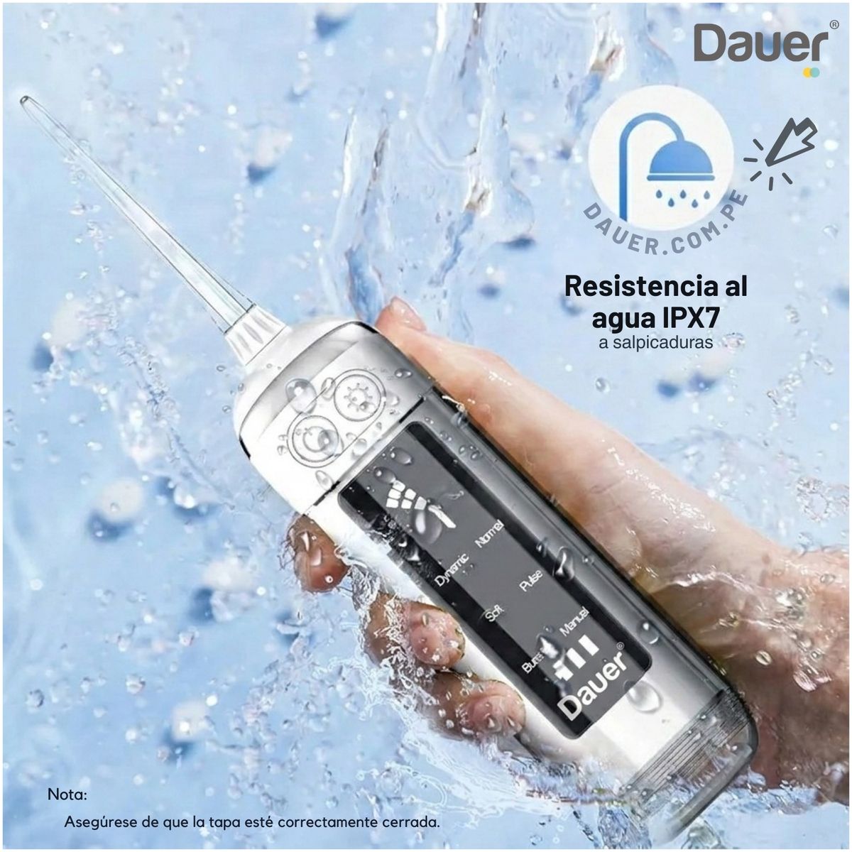 DAUER - Irrigador Bucal Pro Dauer de Bolsillo 6 Modos + 4 Boquillas, Limpieza Profunda y Pantalla Led