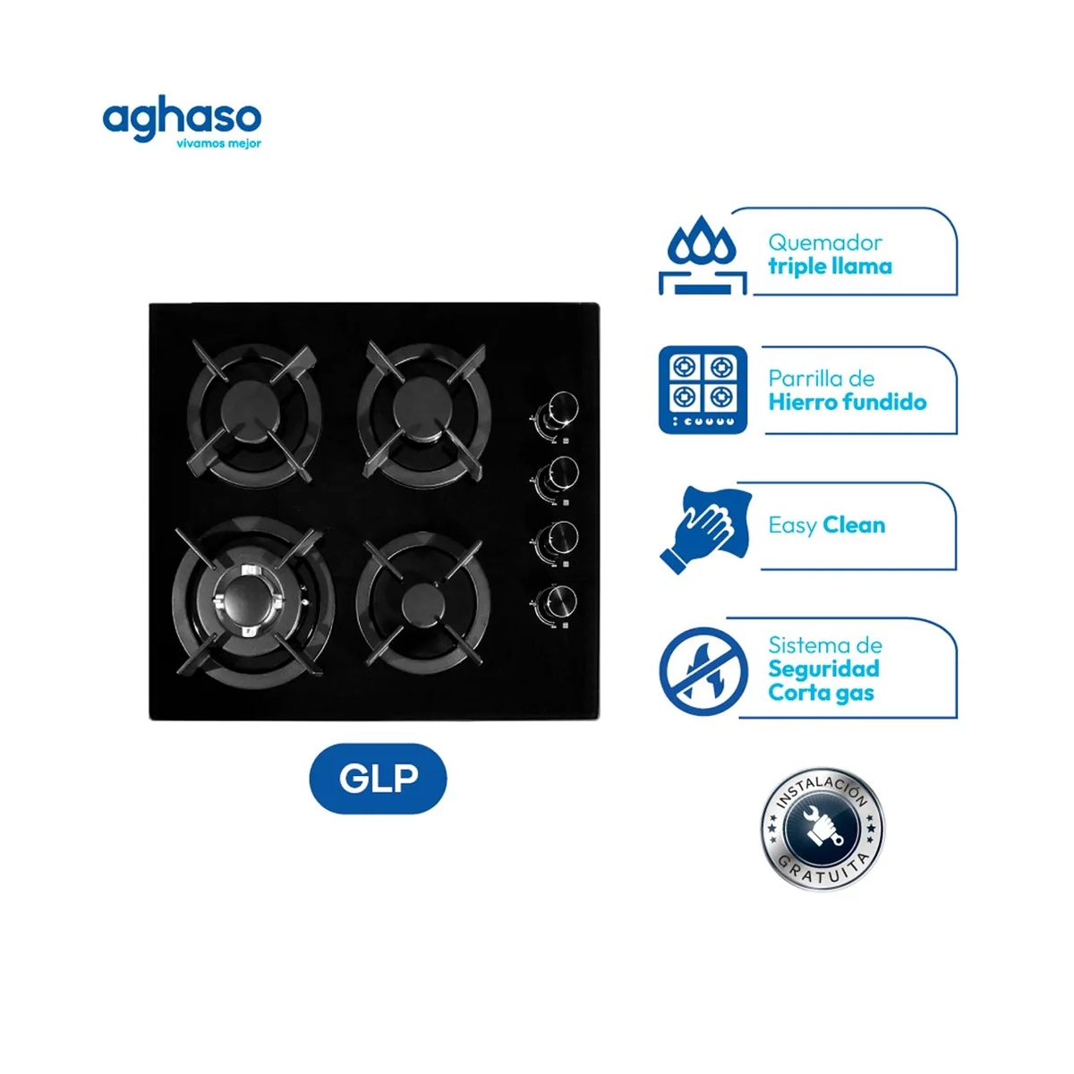 AGHASO - Encimera Aghaso Mesa De Vidrio 60 cm - GLP