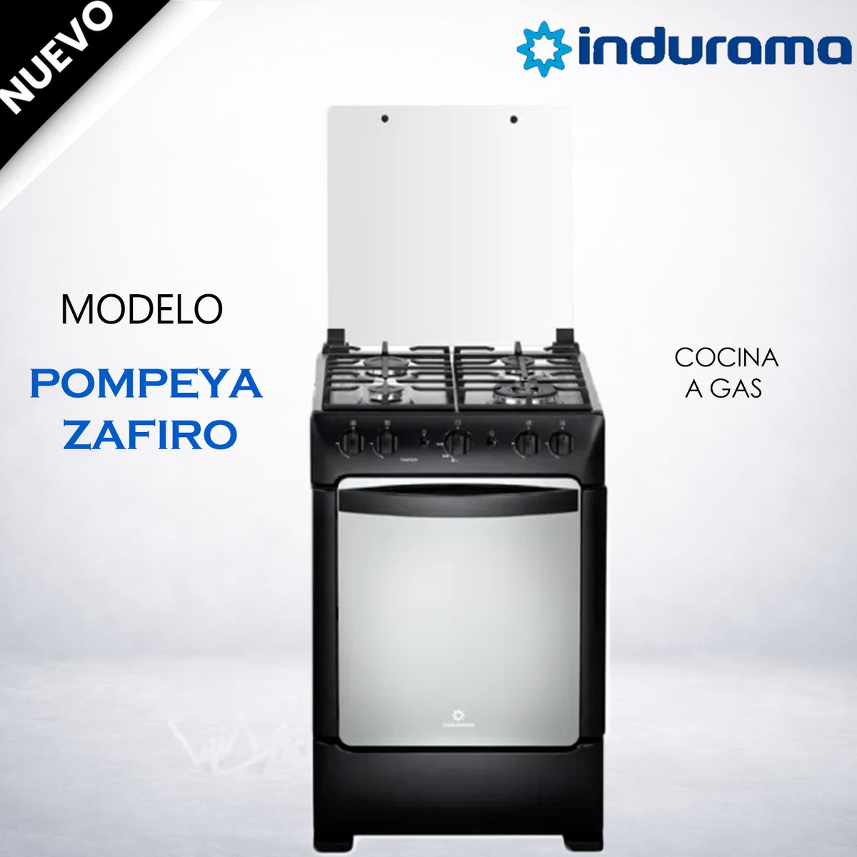 INDURAMA - Cocina a Gas INDURAMA 4 Quemadores POMPEYA Negro