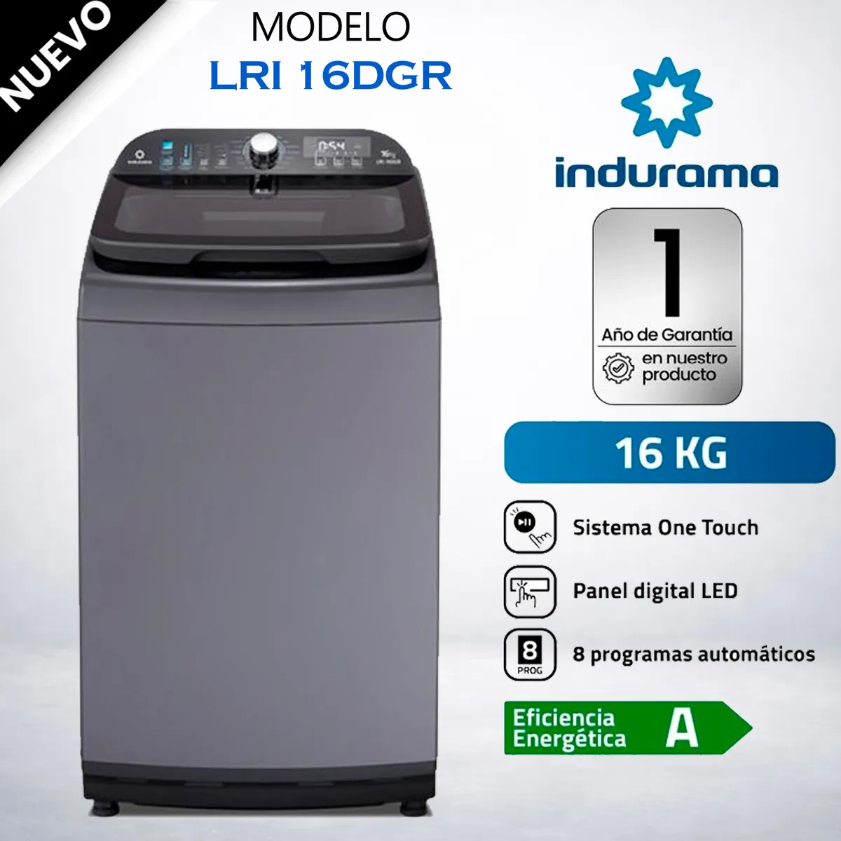 INDURAMA - Lavadora Automatica 16Kg Croma Indurama - LRI-16DGR