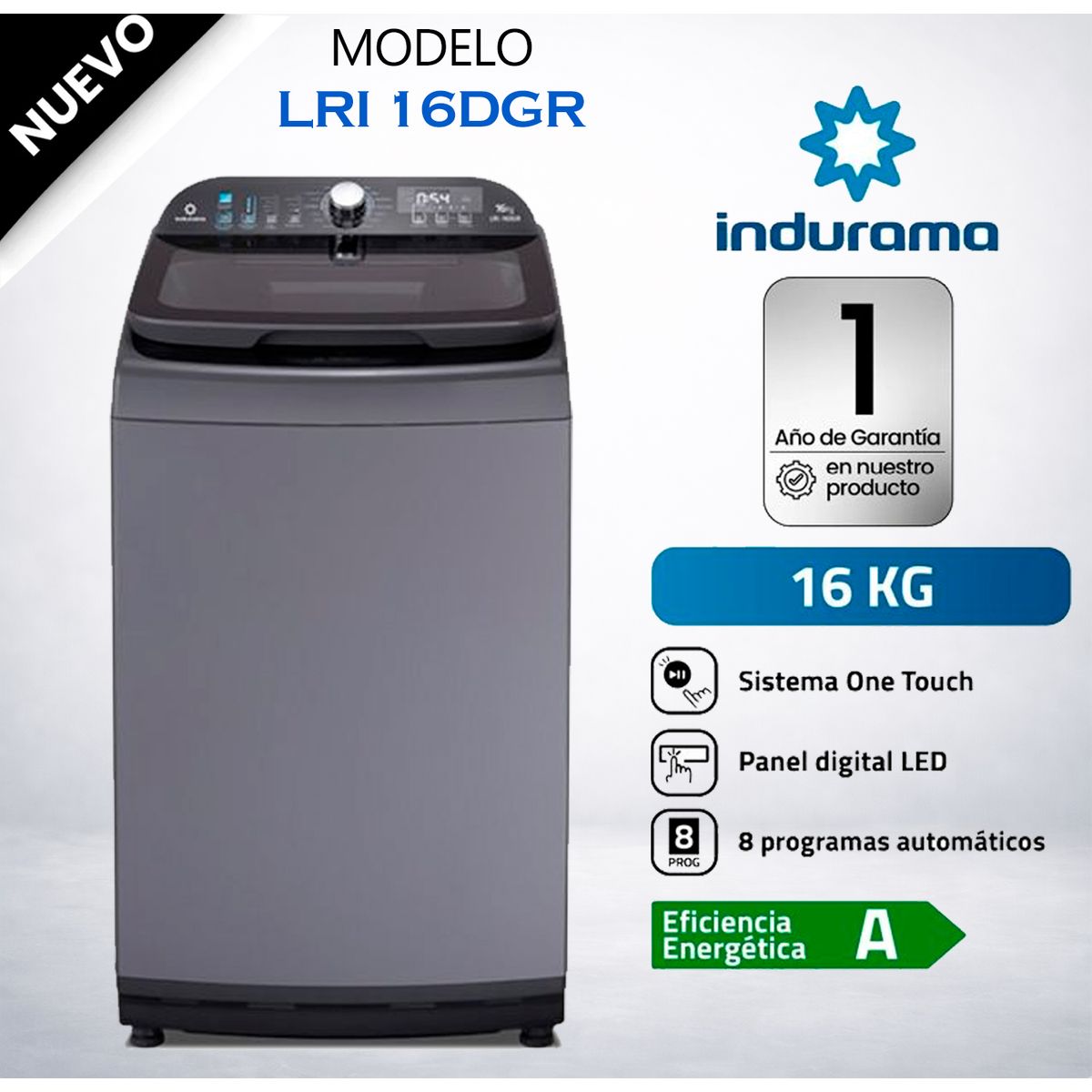 INDURAMA - Lavadora Automatica 16Kg Croma Indurama - LRI-16DGR