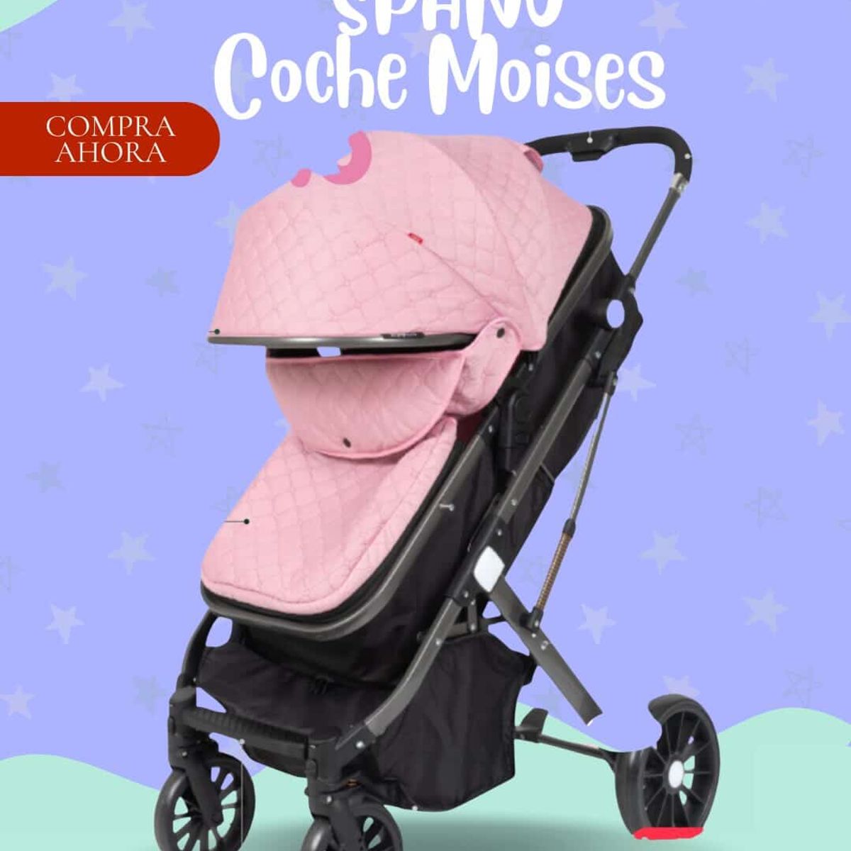 GENERICO - COCHE MOISES PARA BEBÉ - SPANO - COLOR ROSADO- PREMIUM