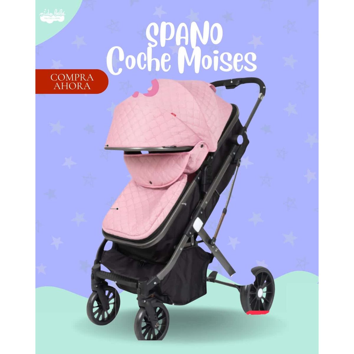 GENERICO - COCHE MOISES PARA BEBÉ - SPANO - COLOR ROSADO- PREMIUM