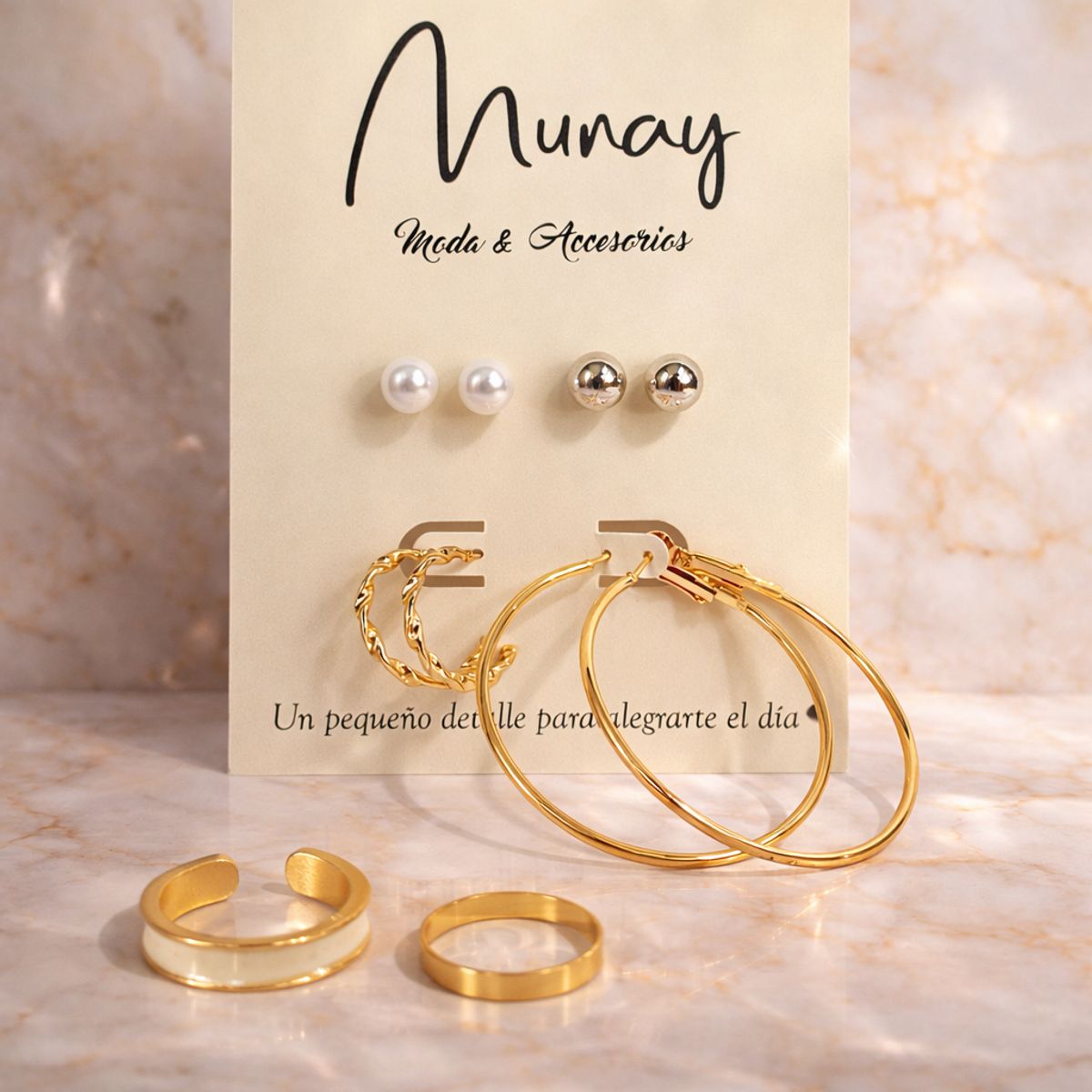 GENERICO - Set de aretes y anillos - Girl five