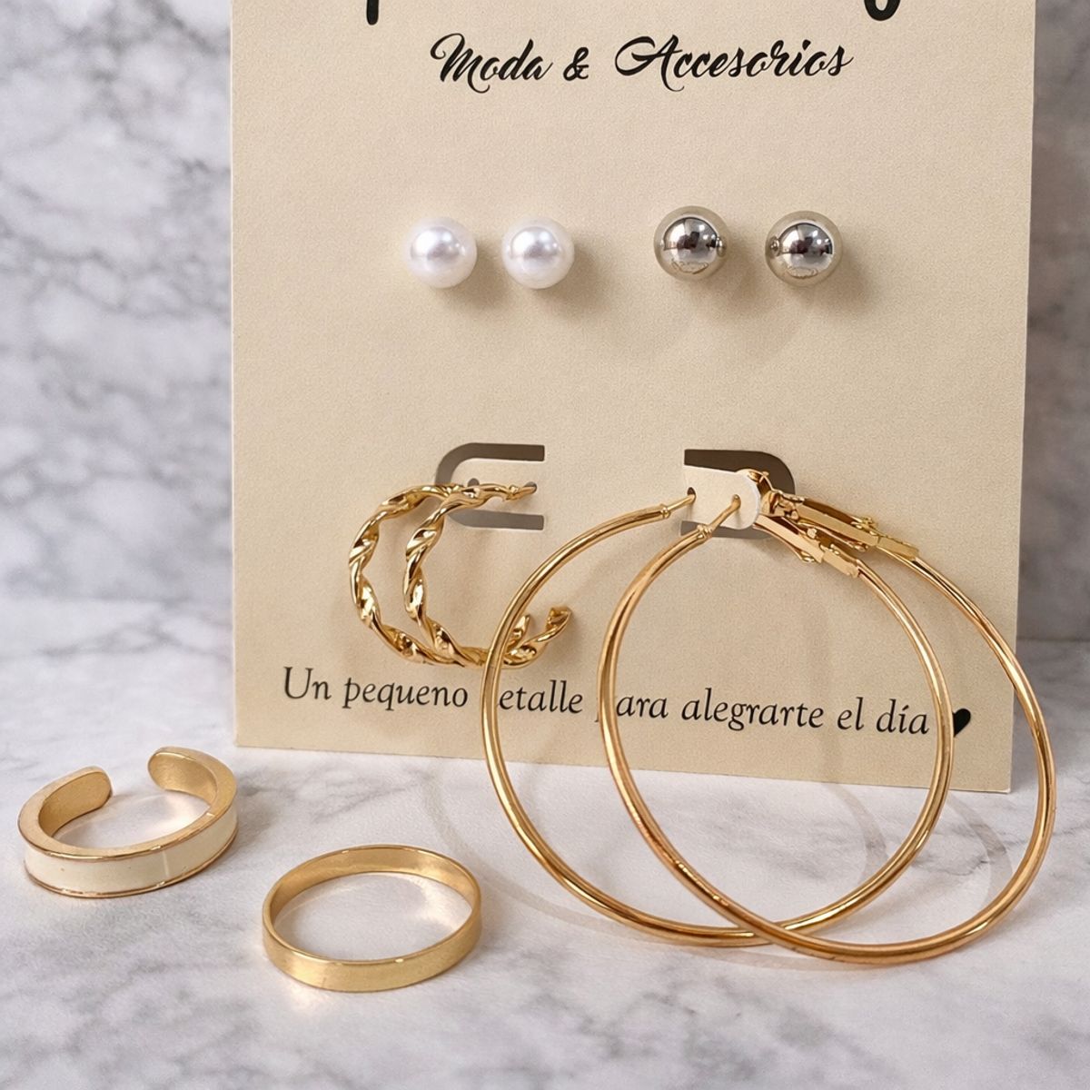 GENERICO - Set de aretes y anillos - Girl five