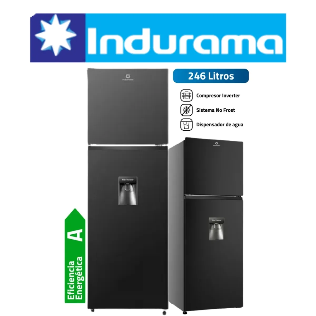INDURAMA - REFRIGERADORA 246LT INDURAMA COLOR NEGRO MOD RI-389DNI