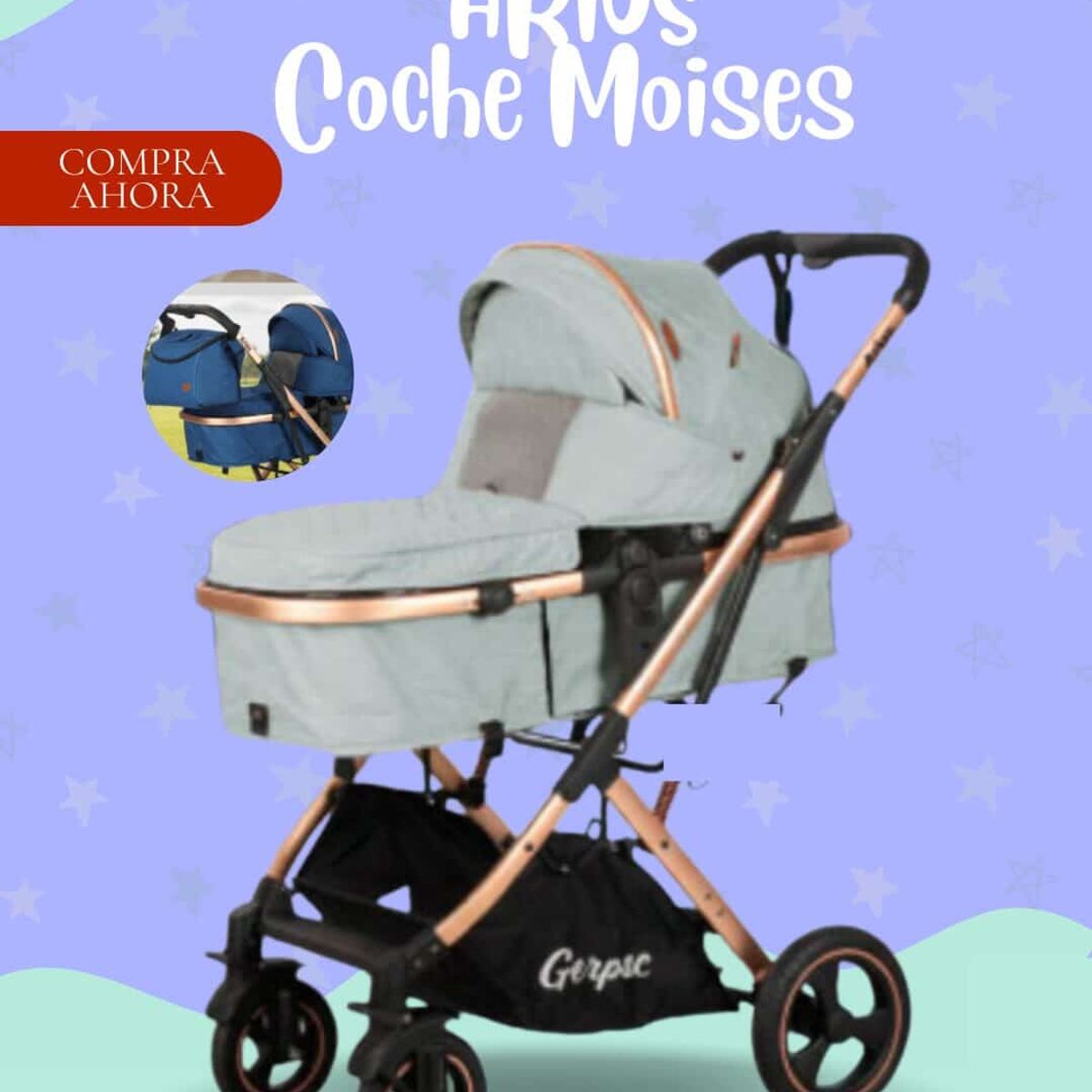 GENERICO - COCHE MOISES PARA BEBÉ - ARIOS - COLOR GRIS - PREMIUM