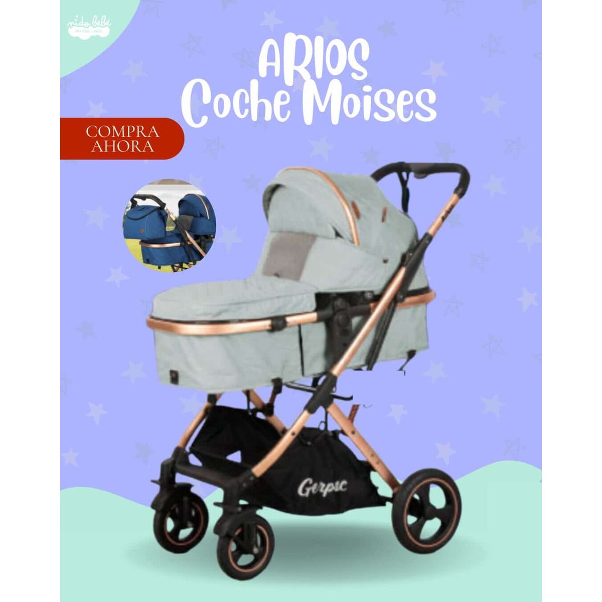 GENERICO - COCHE MOISES PARA BEBÉ - ARIOS - COLOR GRIS - PREMIUM