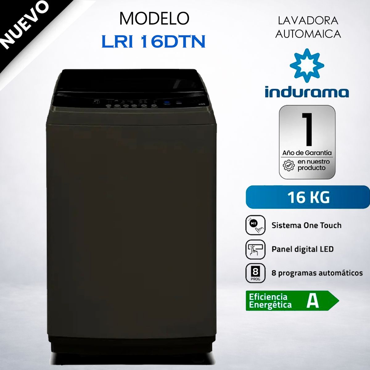 INDURAMA - Lavadora Automatica 16Kg NEGRA Indurama - LRI-16DTN