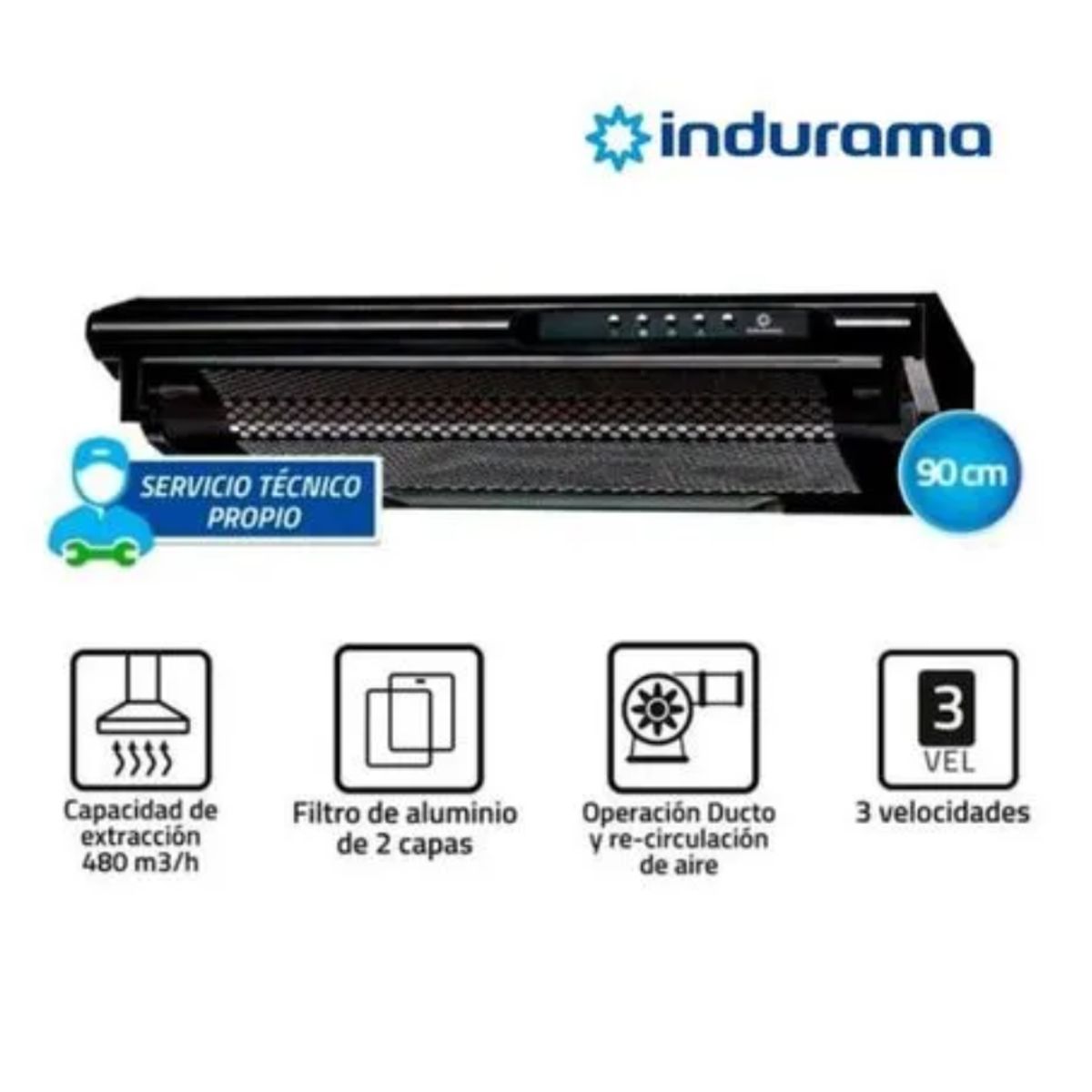 INDURAMA - Campana Extractora Indurama 90 cm CEI-902NE Negro