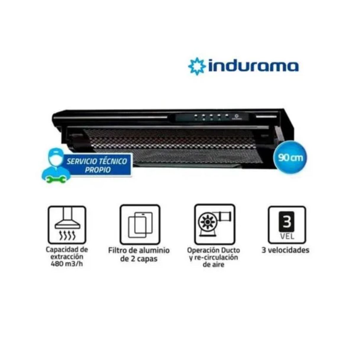INDURAMA - Campana Extractora Indurama 90 cm CEI-902NE Negro