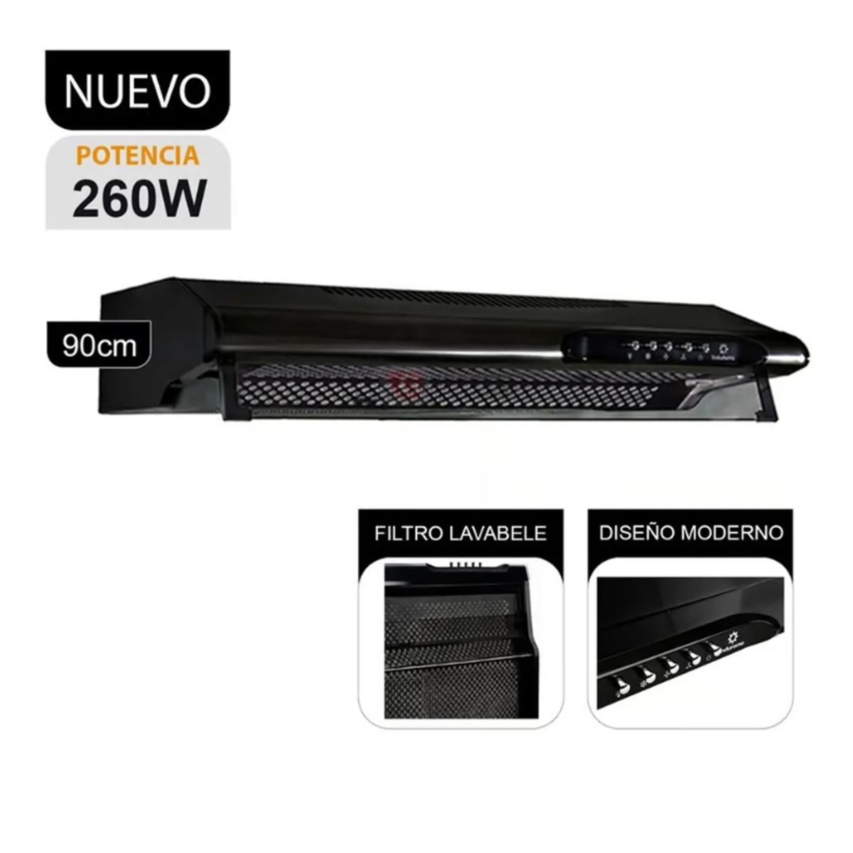 INDURAMA - Campana Extractora Indurama 90 cm CEI-902NE Negro