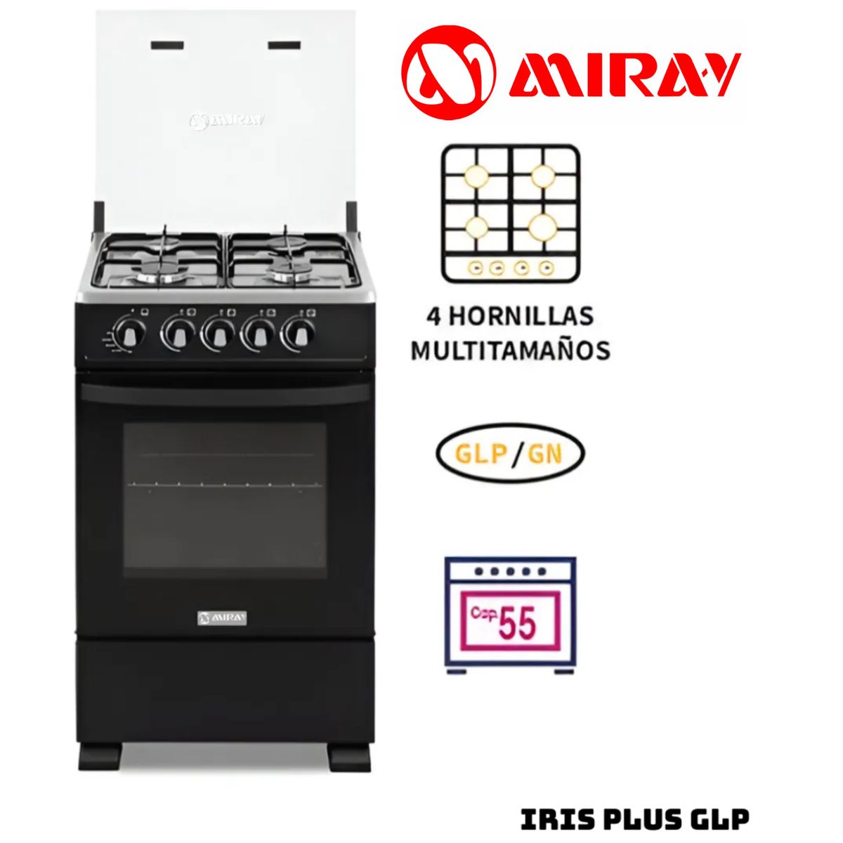 MIRAY - Cocina de Pie a Gas Miray IRIS PLUS 4 Hornillas