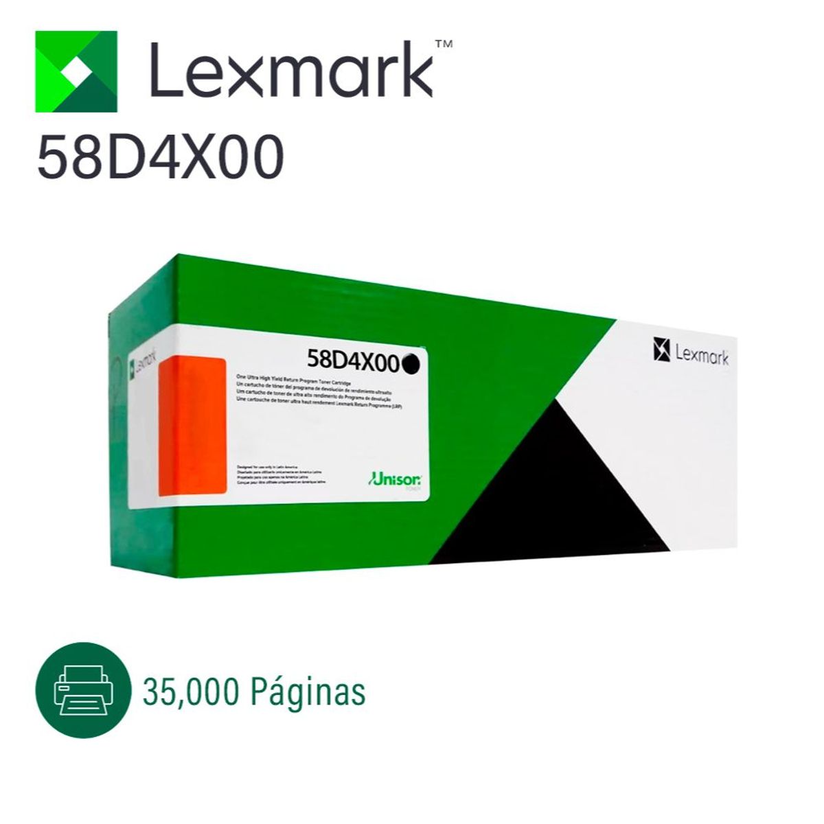 LEXMARK - TONER LEXMARK 58D4X00 NEGRO PARA MX826,MX822,MS823,MS826,MX722 35,000PG