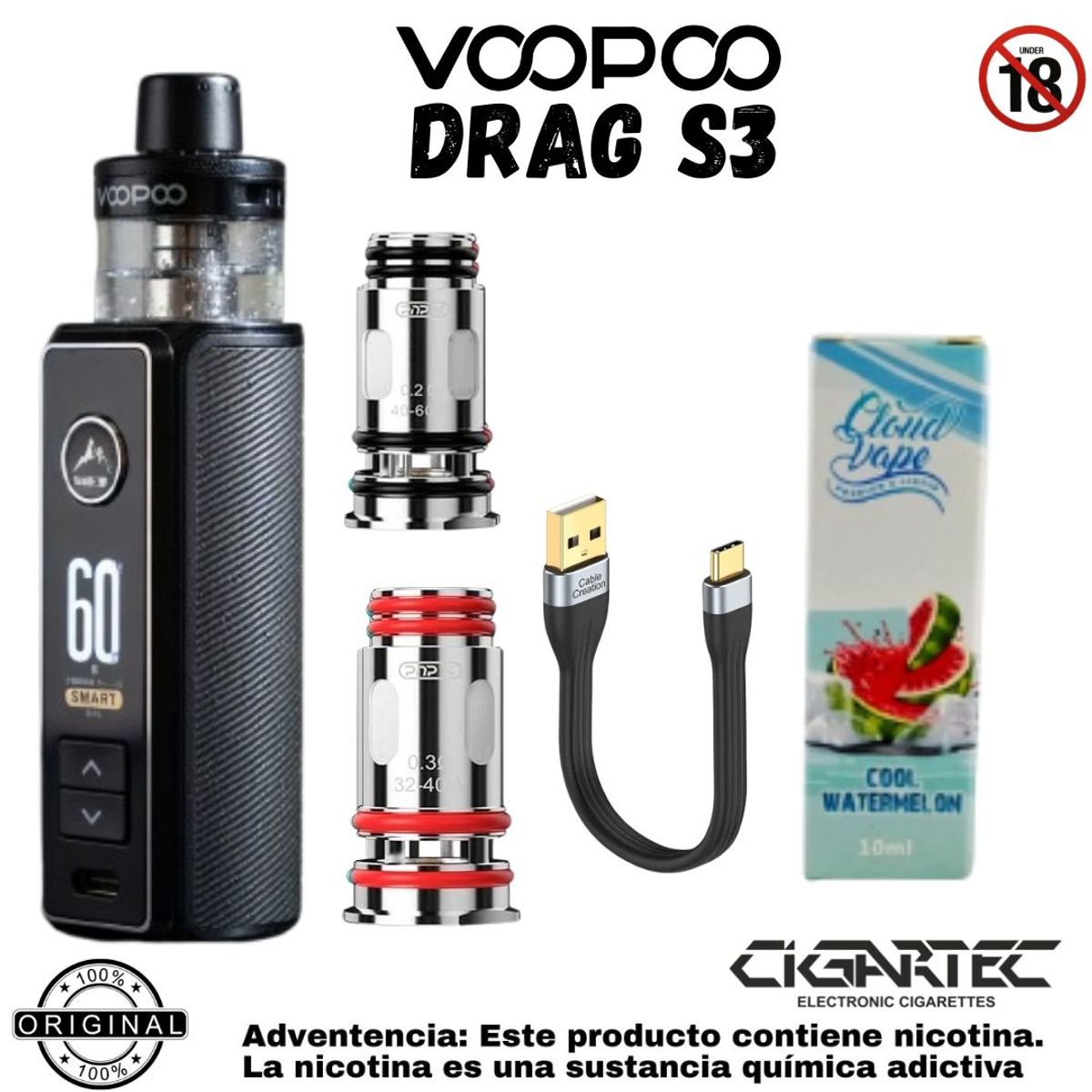 VOOPOO - VAPER VOOPOO DRAG S3 KIT MAS LIQUIDO DE 10ML DE REGALO