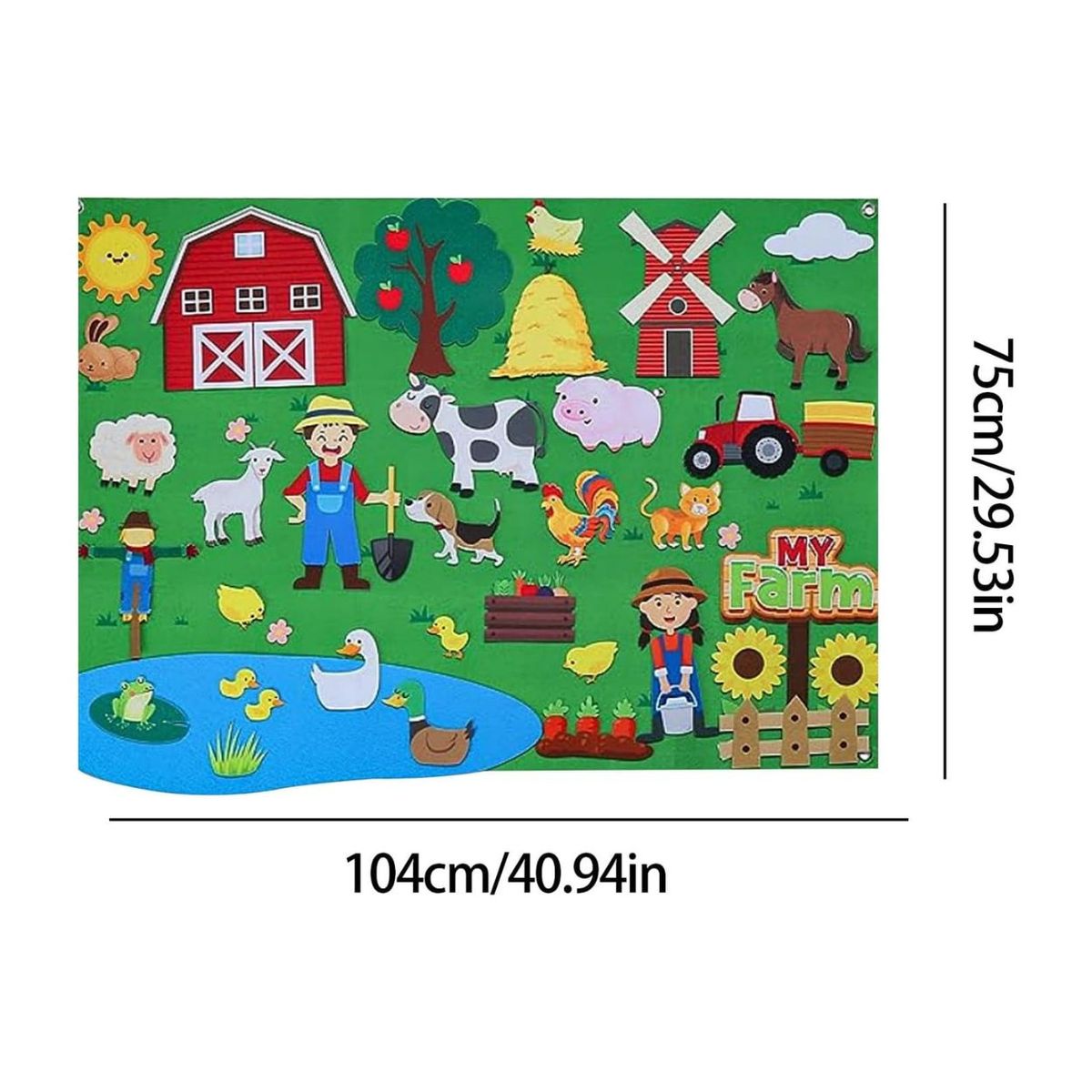 GENERICO - Panel de Fieltro Didáctico Granja de Animales - Juguete Sensorial Gigante para Niños 104x75cm