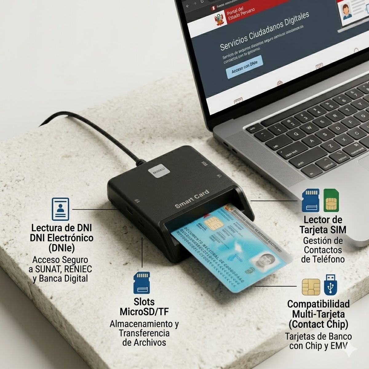 GENERICO - Lector DNI Electrónico para Firma Digital - Trámites RENIEC, SUNAT y Banco de la Nación